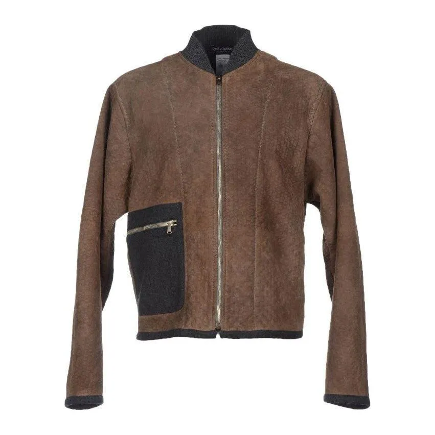 Dolce & Gabbana Elegant Leather & Wool Blend Jacket