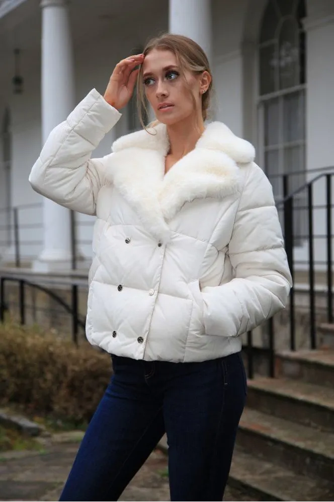 Double Second Ecru Lux Fur Collar Puffer Coat