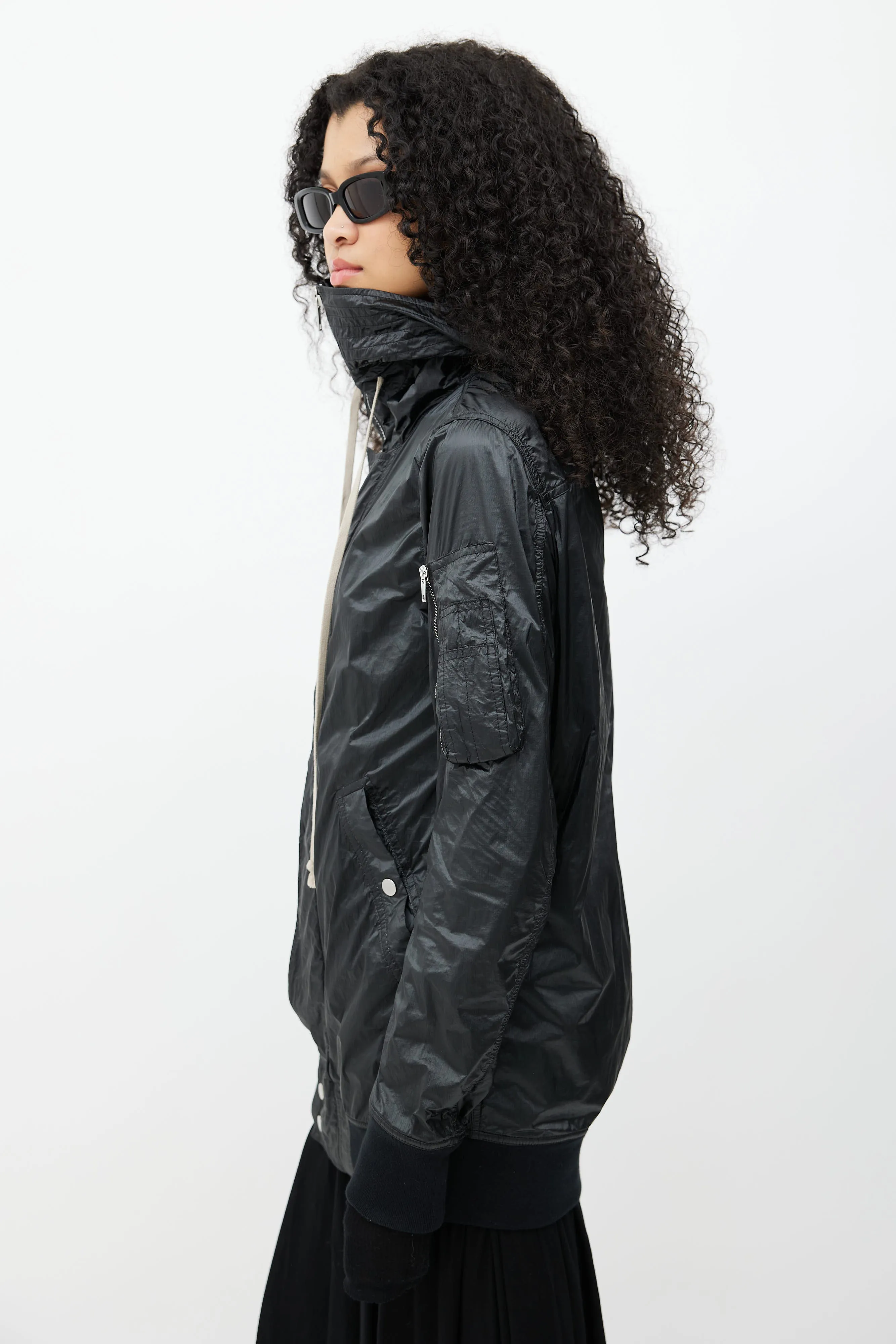 Drkshdw Black Hooded Zip Bomber Jacket