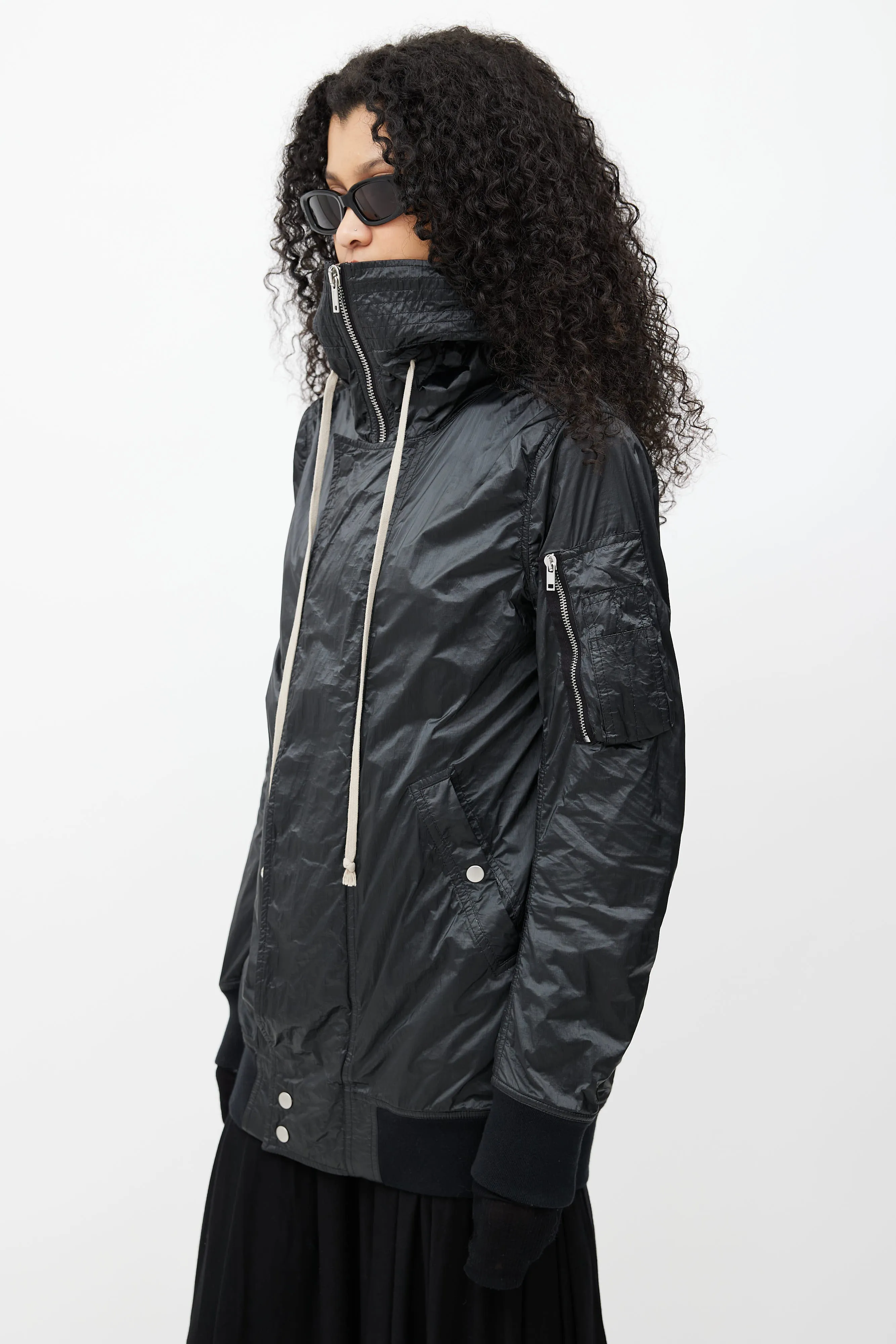 Drkshdw Black Hooded Zip Bomber Jacket