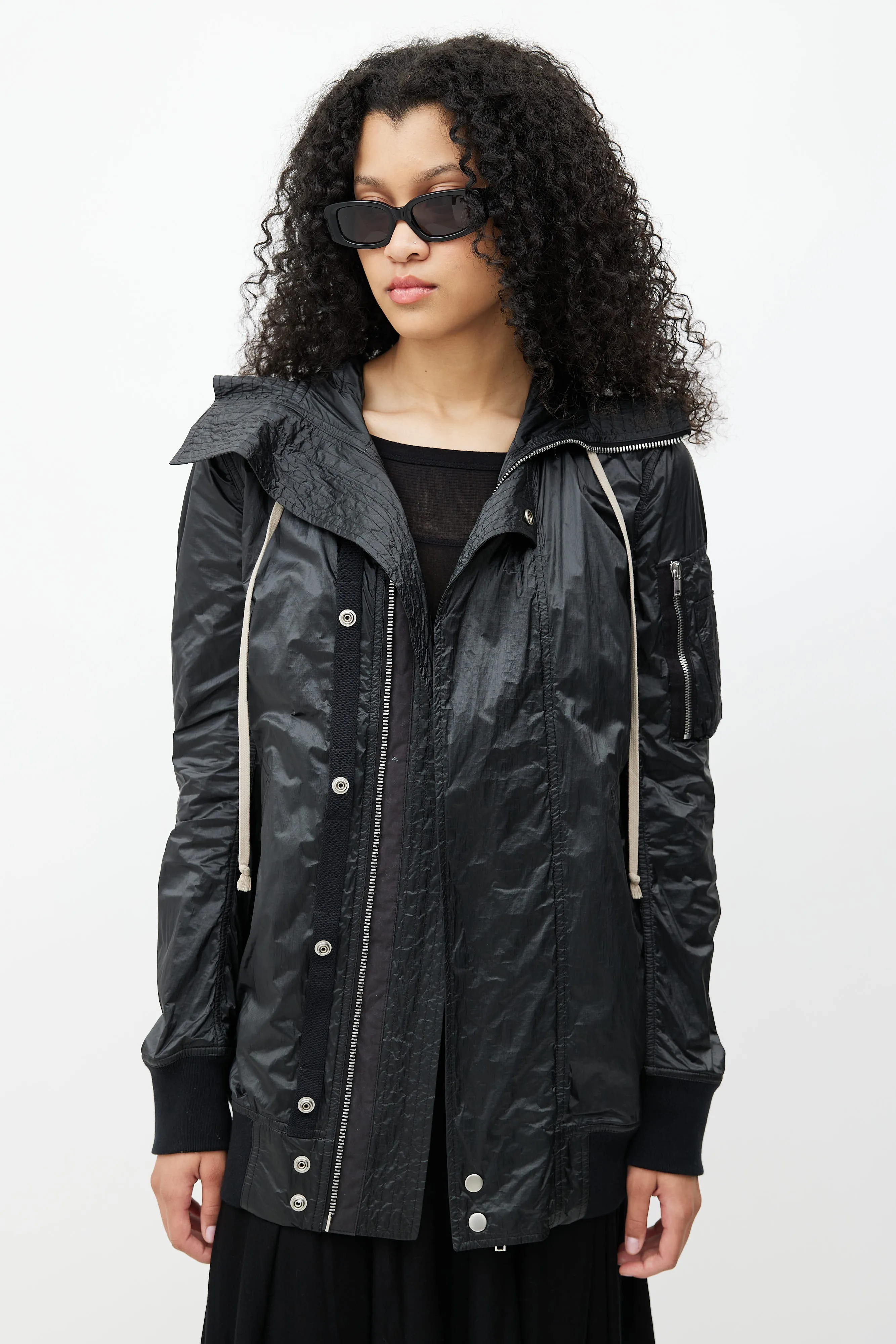 Drkshdw Black Hooded Zip Bomber Jacket