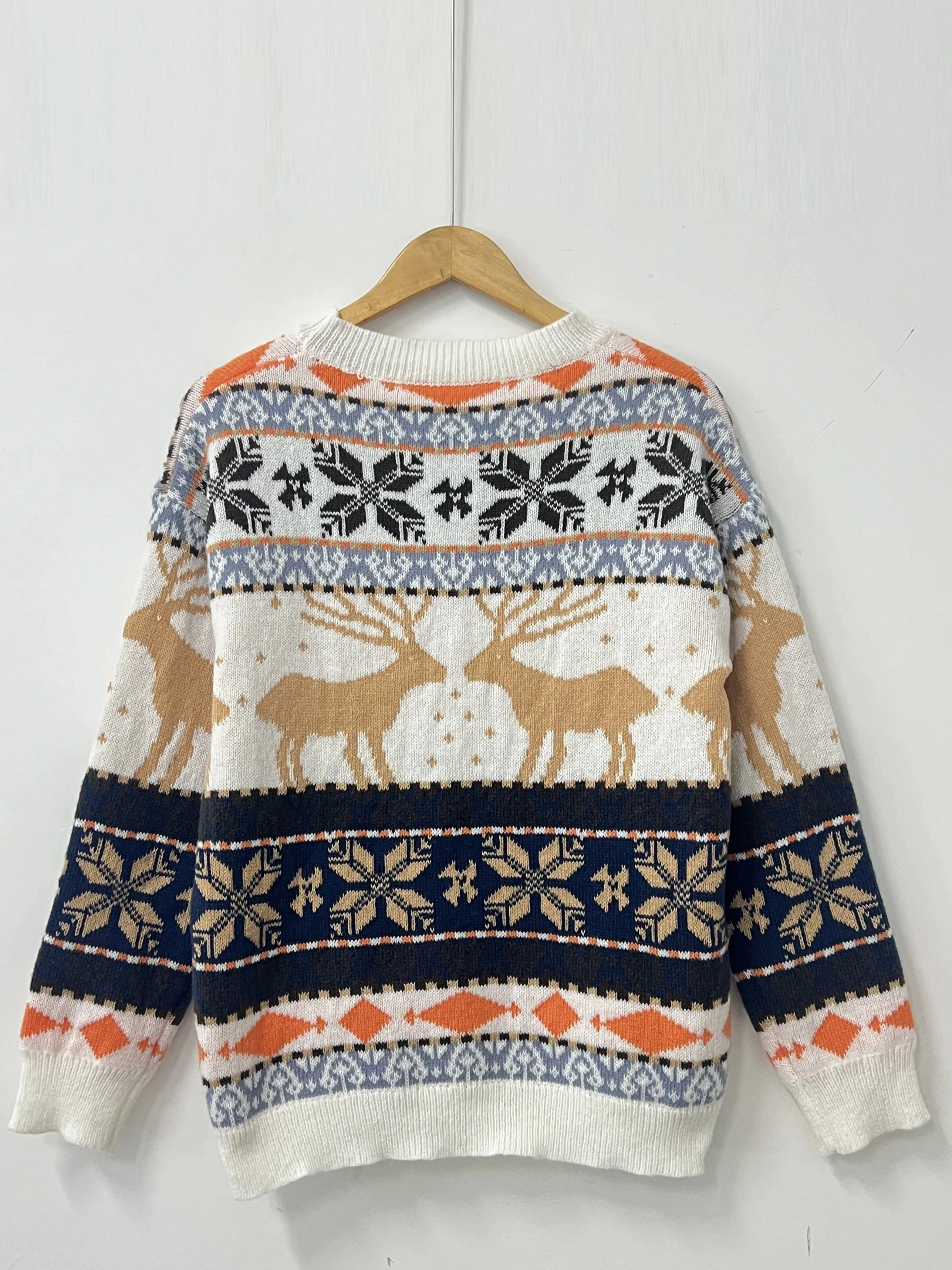 Elegant Christmas Reindeer Crew Neck Sweater for Women - Cozy Polyester, Long Sleeve, Perfect Holiday Gift