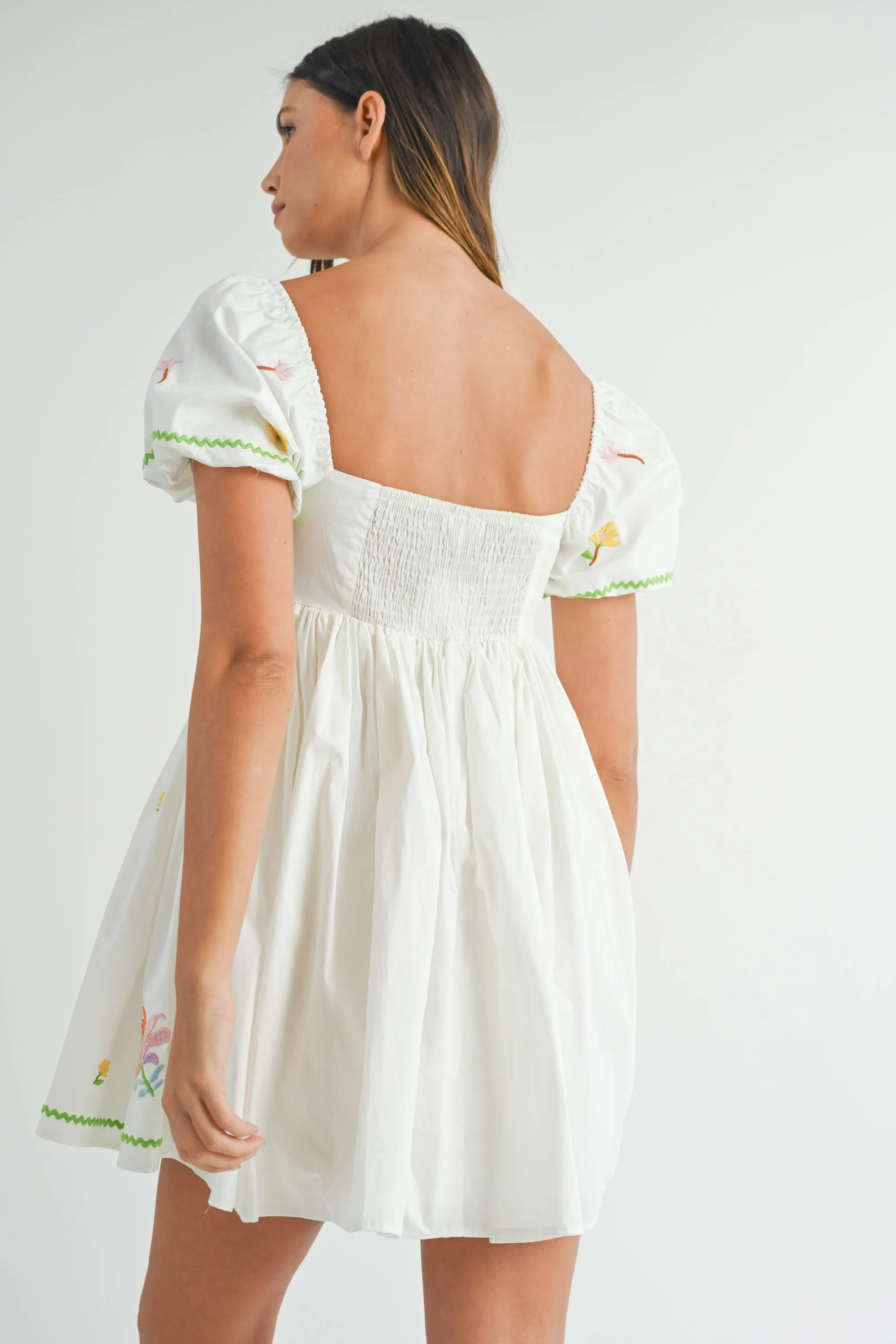 Embroidered Babydoll Mini Dress