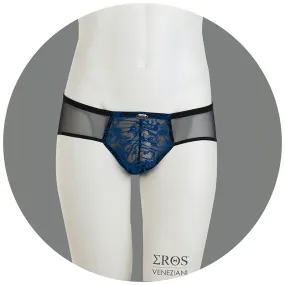 Eros Veneziani Flock Lace & Mesh Push Up Bikini Underwear Blue 7388 Size L/XL