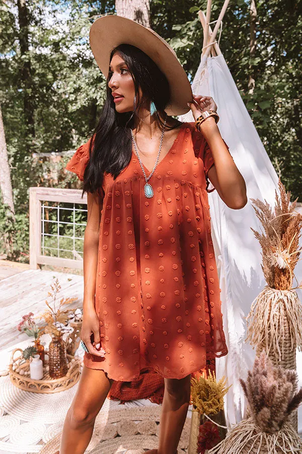 Fall Highlight Babydoll Dress In Rust