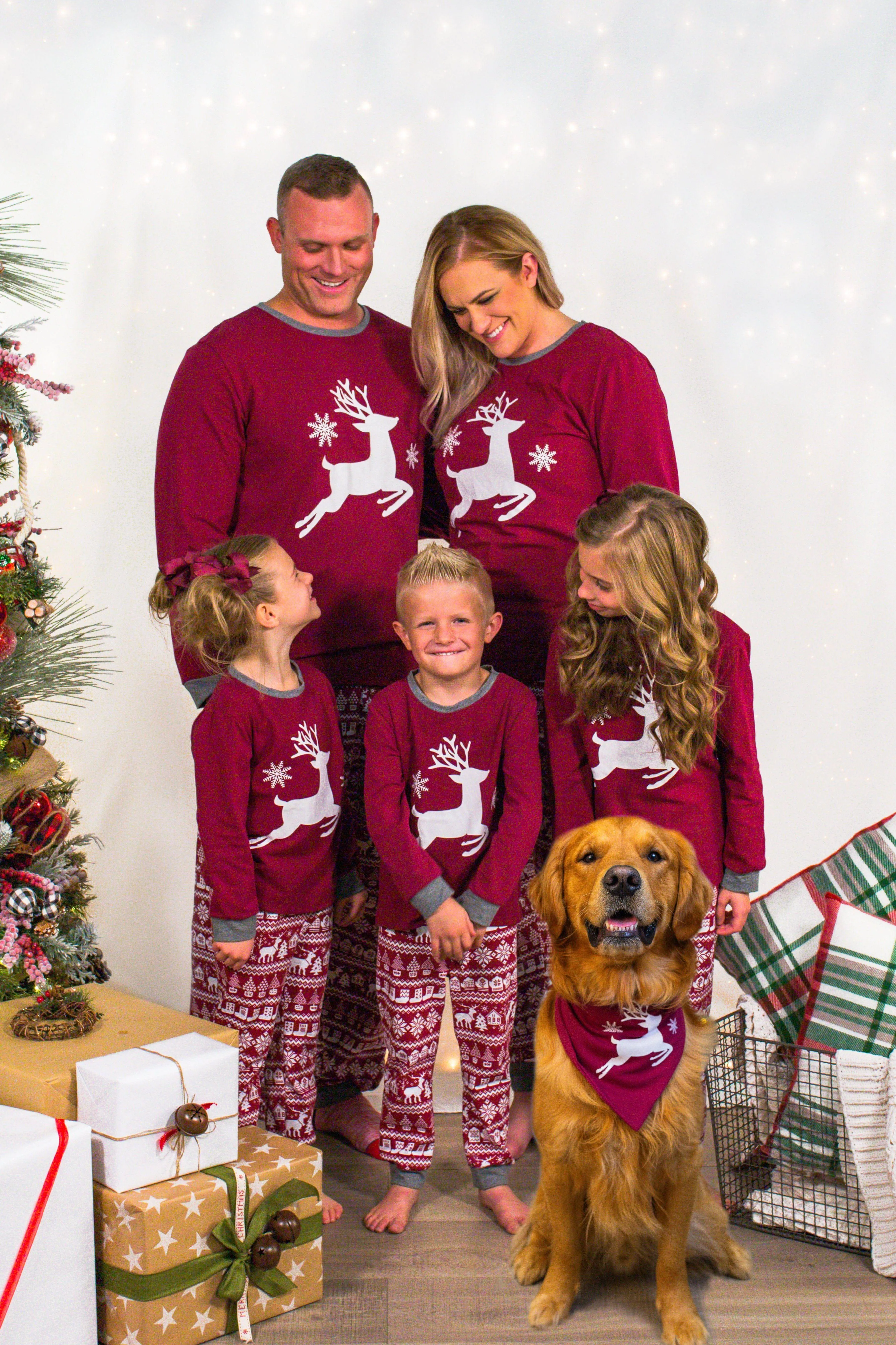 Family Burgundy Reindeer Pajamas - AND PET BANDANA!