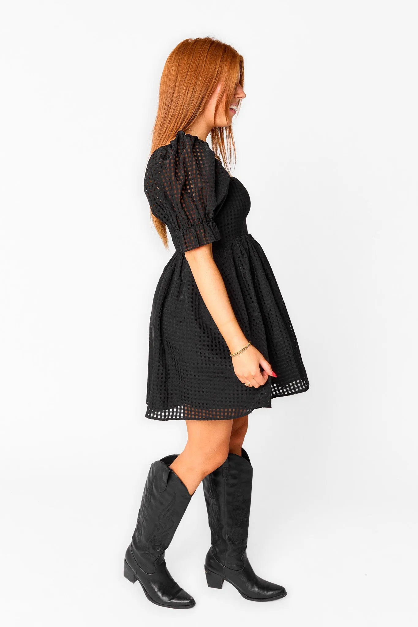 Faye Babydoll Mini Dress - Black