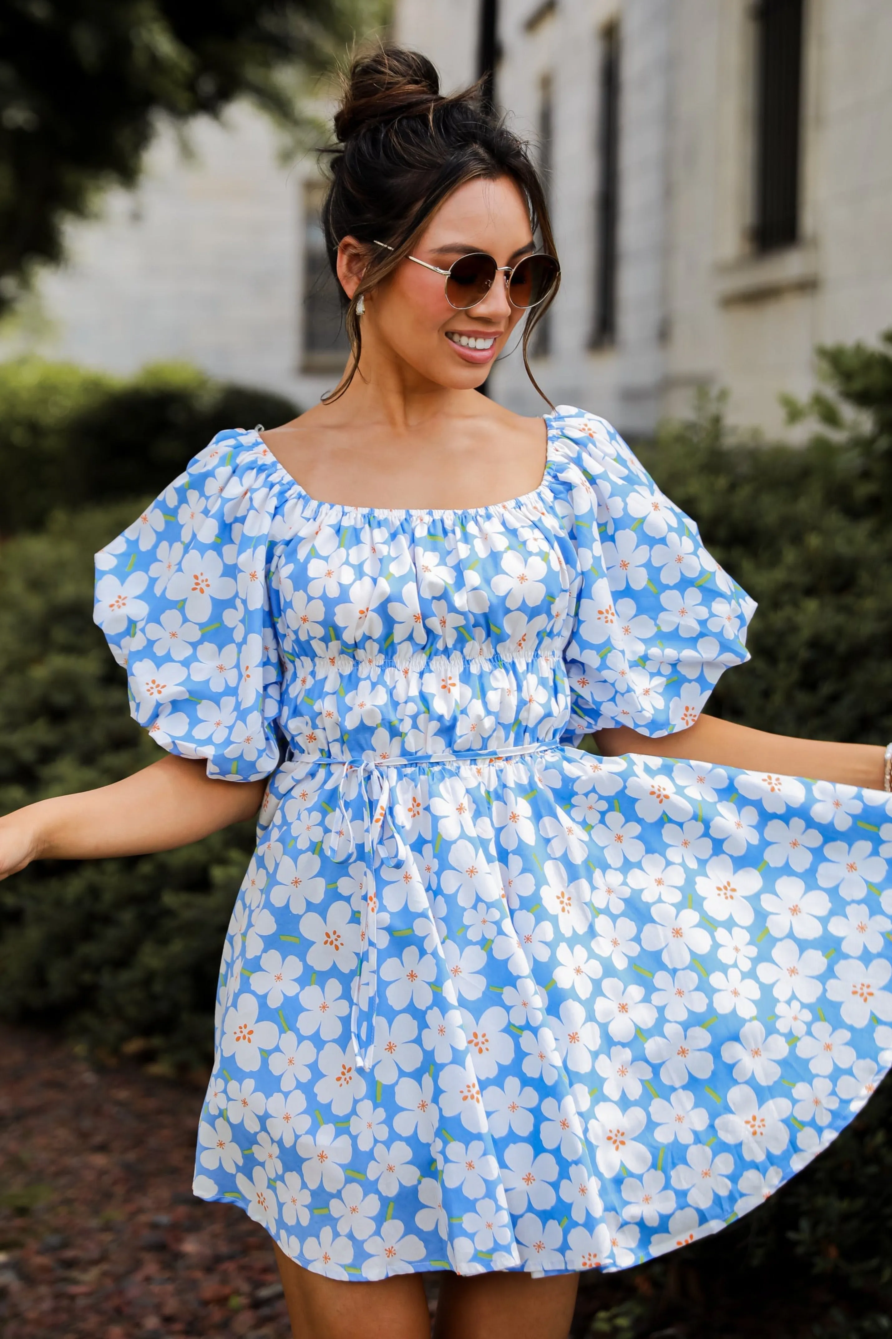 FINAL SALE - Memorable Poise Blue Floral Mini Dress