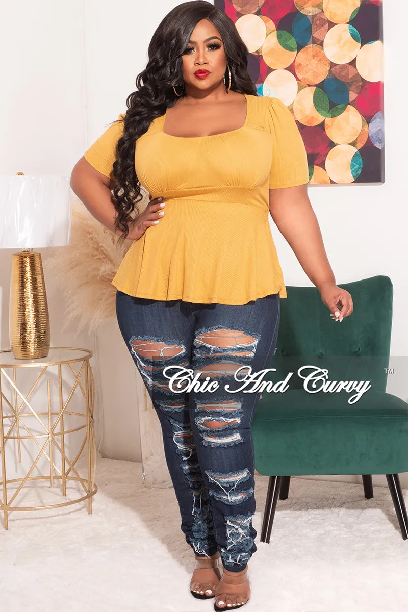 Final Sale Plus Size Ribbed Baby Doll Top in Mustard