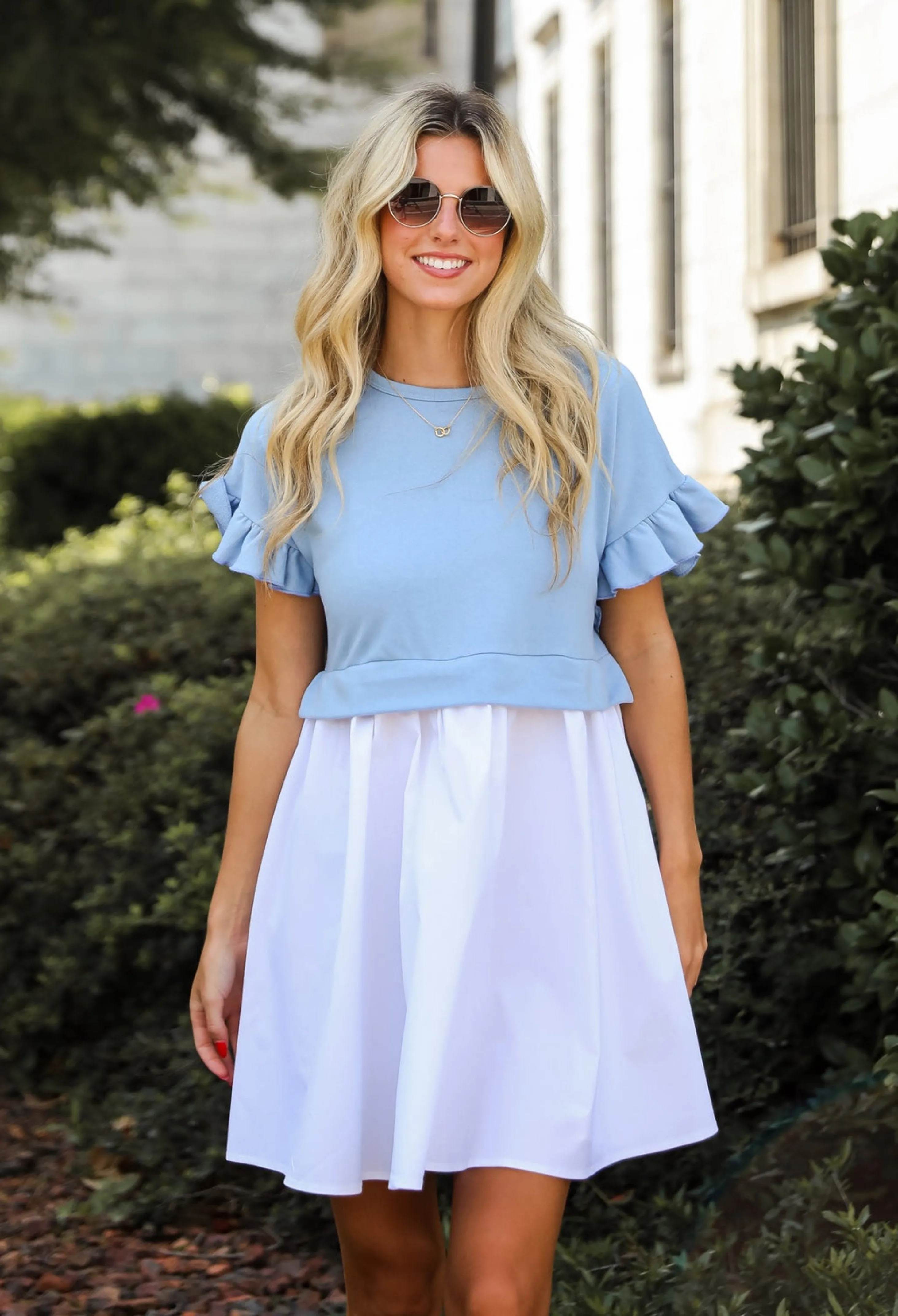 FINAL SALE - Thriving Sweetness Blue Contrast Mini Dress