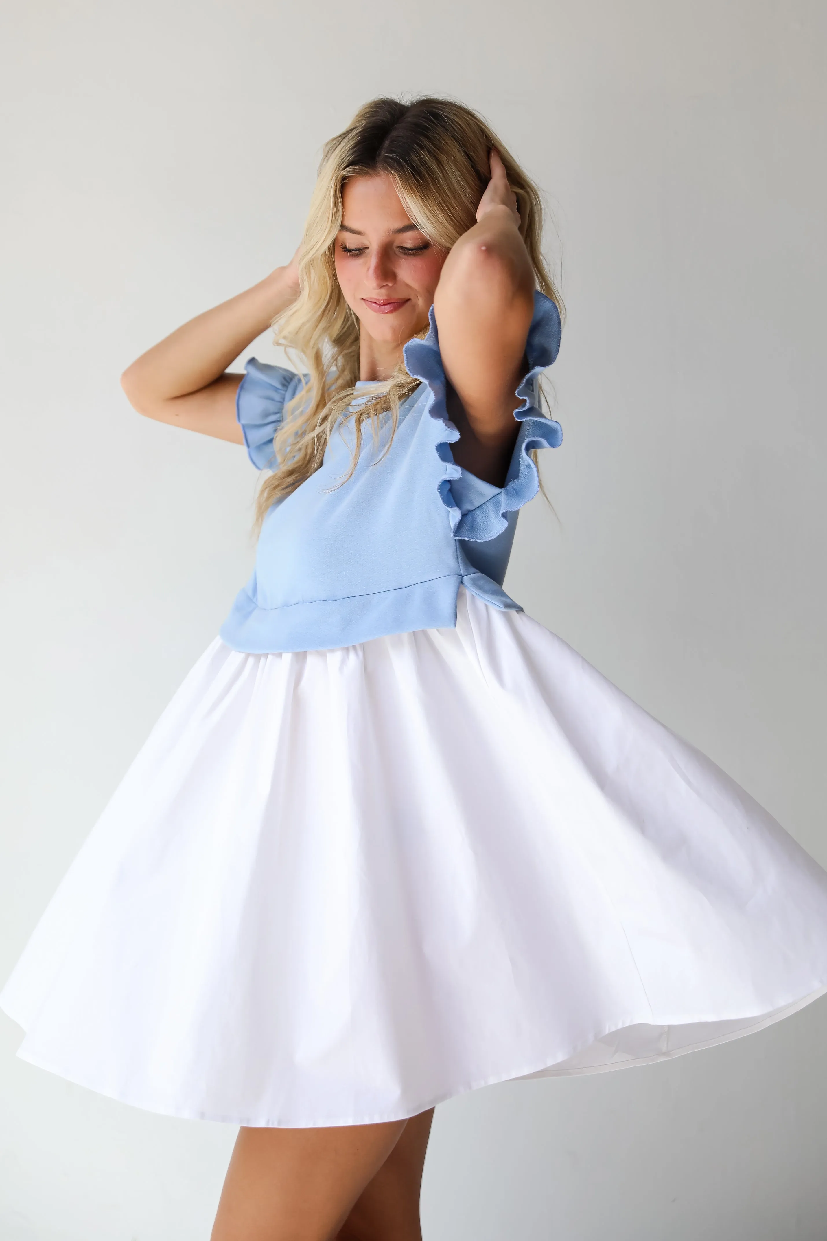 FINAL SALE - Thriving Sweetness Blue Contrast Mini Dress