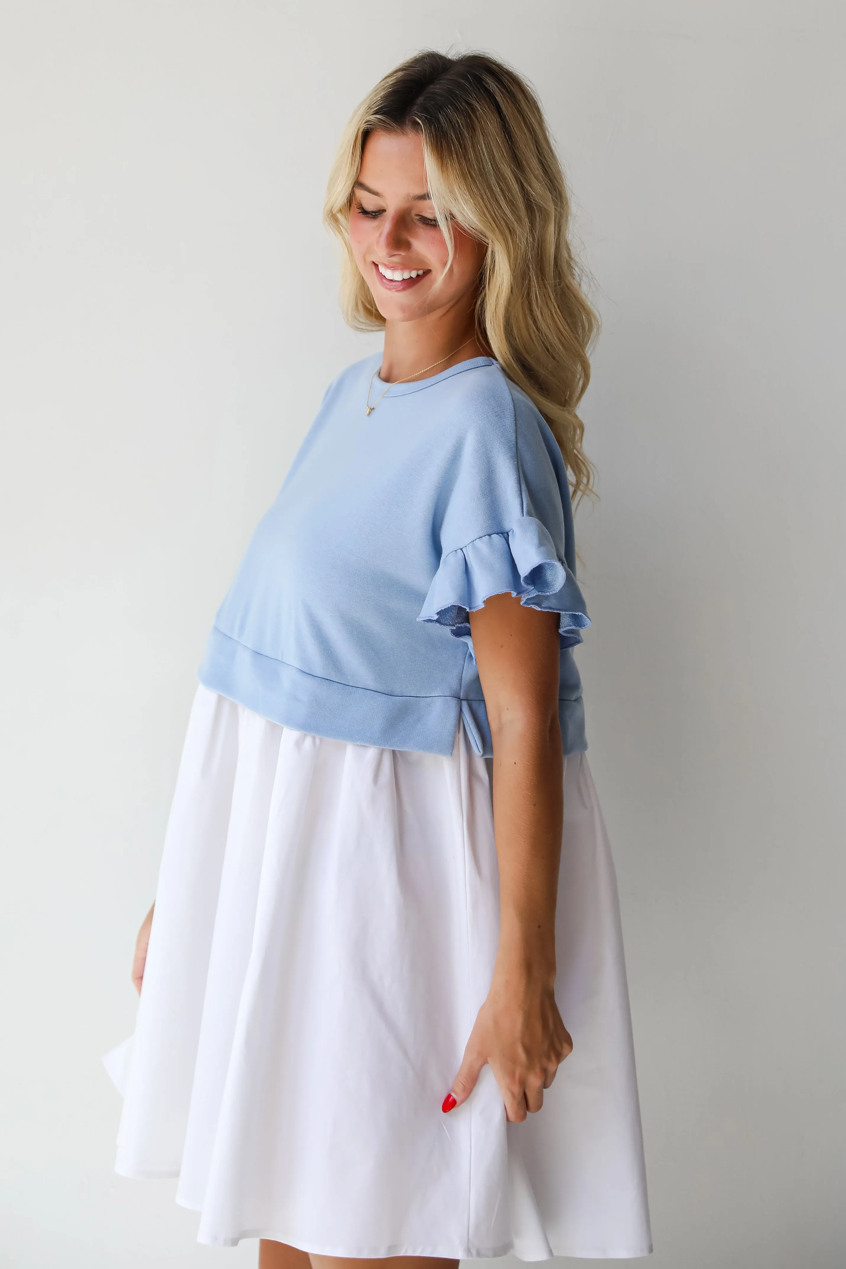 FINAL SALE - Thriving Sweetness Blue Contrast Mini Dress