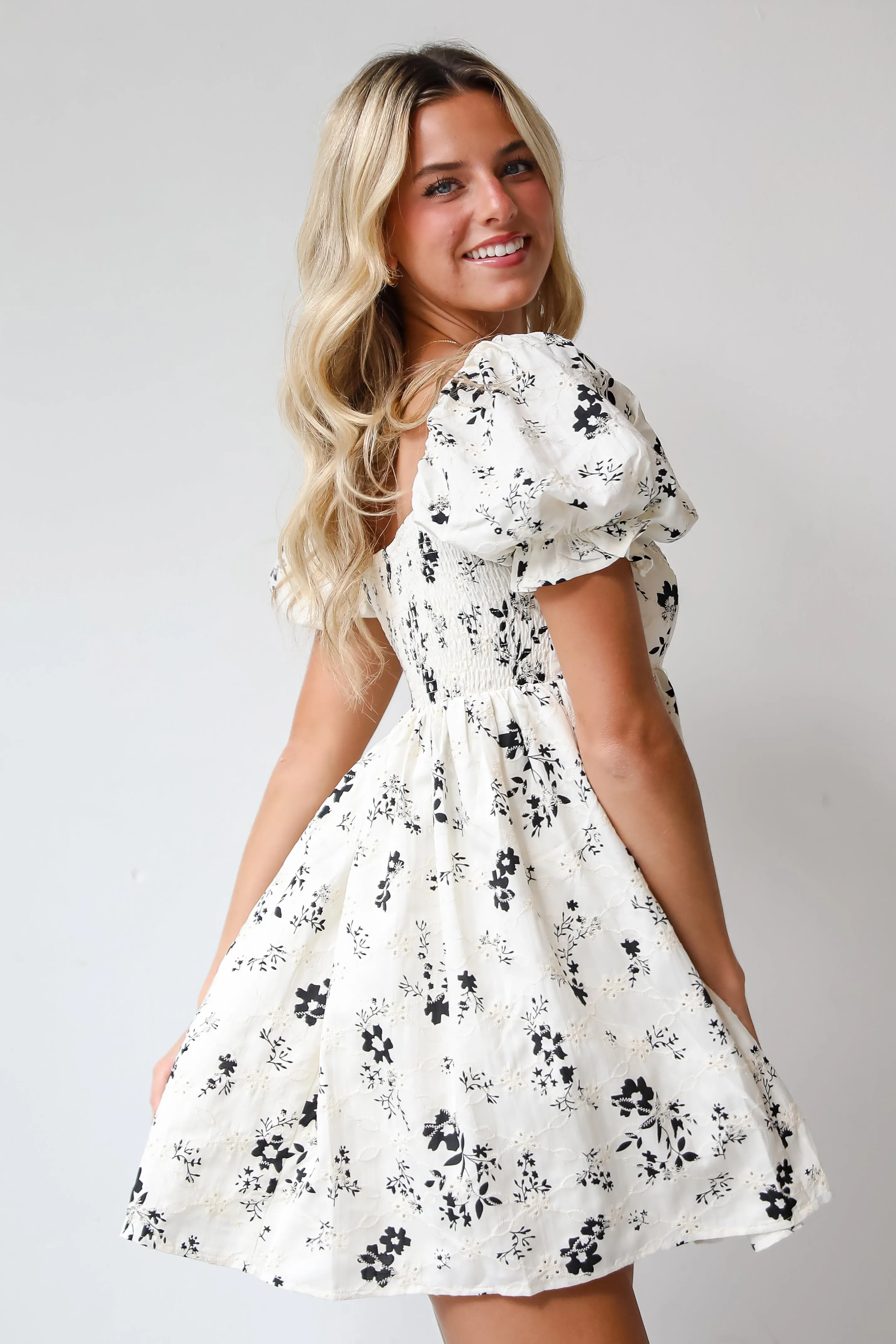 FINAL SALE - VIP Treatment Ivory Floral Babydoll Mini Dress