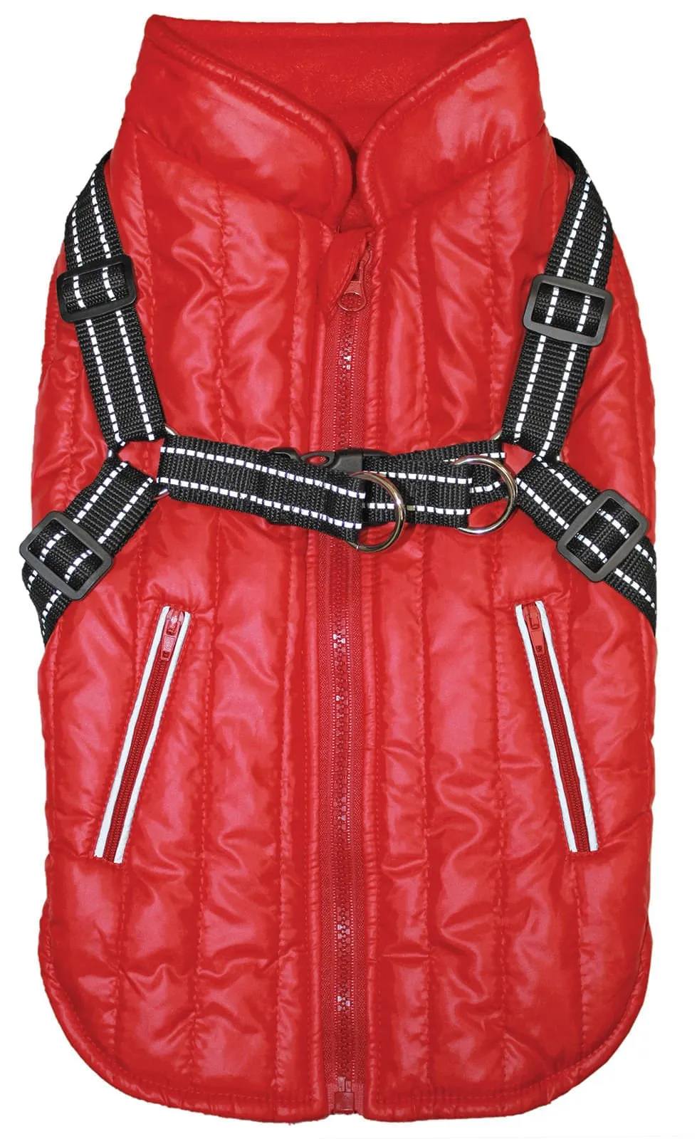 Fleece-Lined Puffy Parka Dog Jacket w/ Built-In Harness