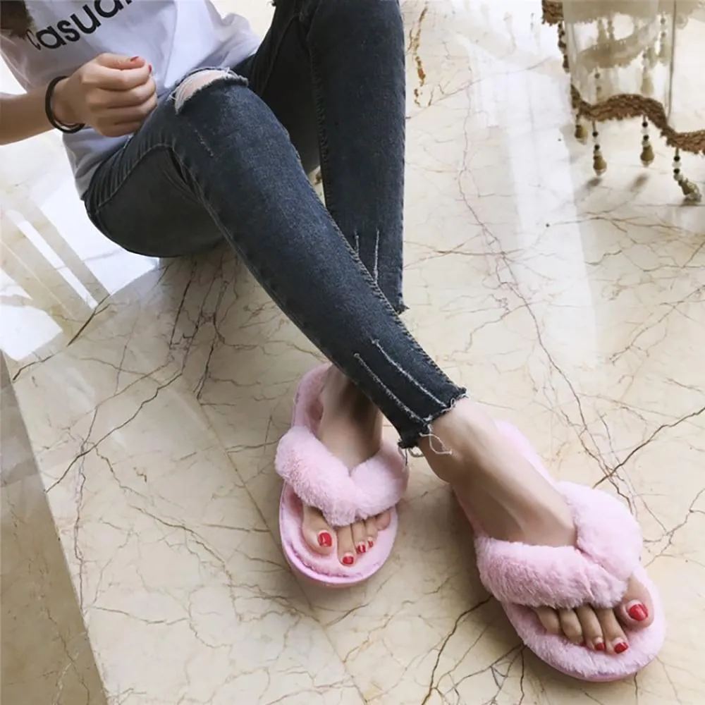 Fluffy Slip On Faux Fur Bedroom Flat Slippers