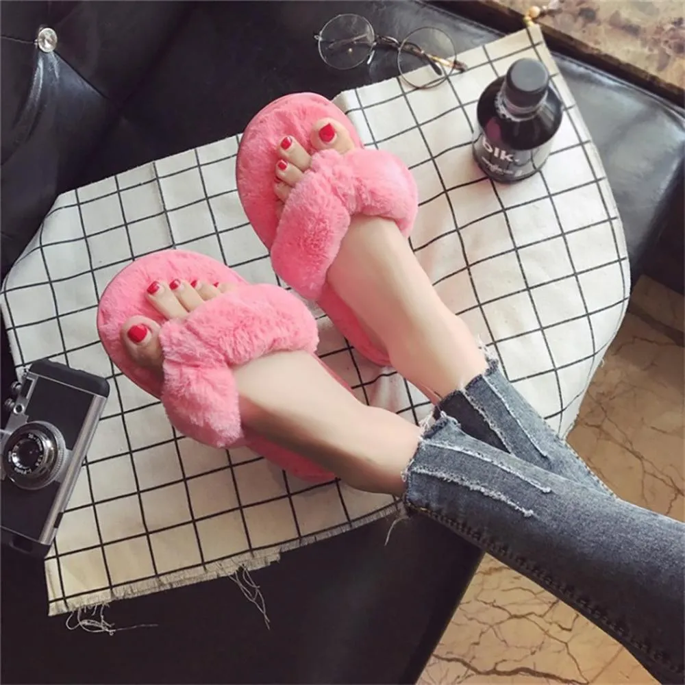 Fluffy Slip On Faux Fur Bedroom Flat Slippers