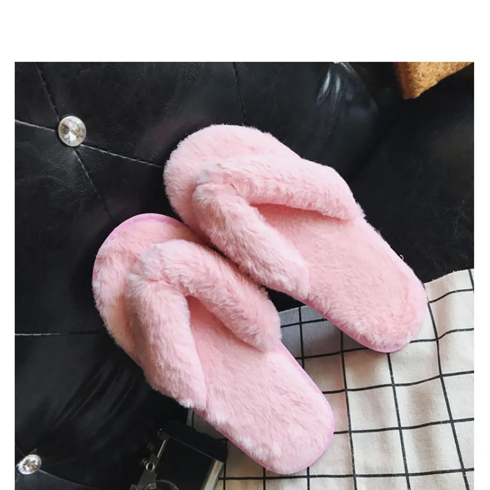 Fluffy Slip On Faux Fur Bedroom Flat Slippers