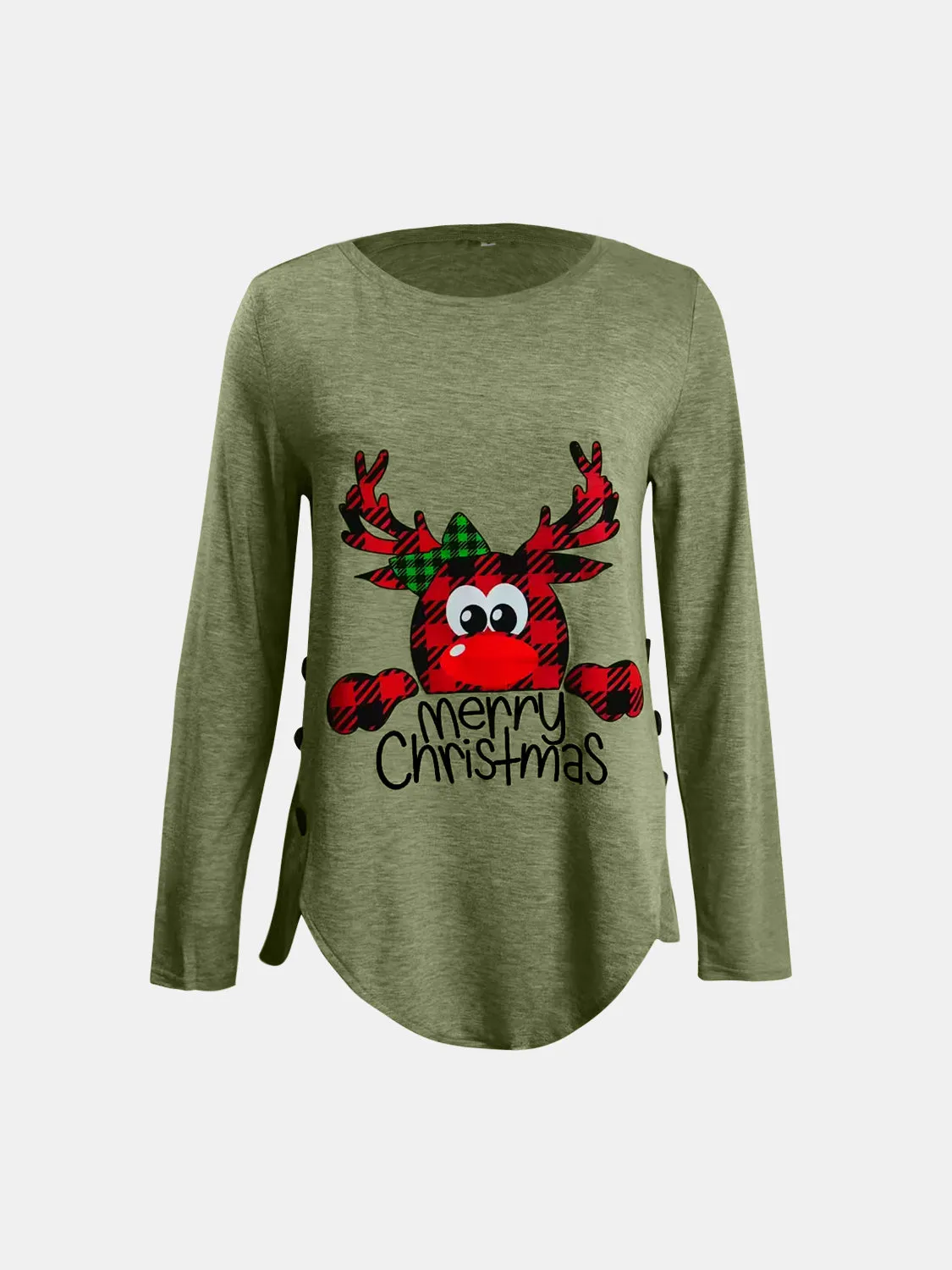 Full Size Reindeer Round Neck Long Sleeve T-Shirt