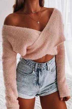 Fuzzy Cross Crop Sweater