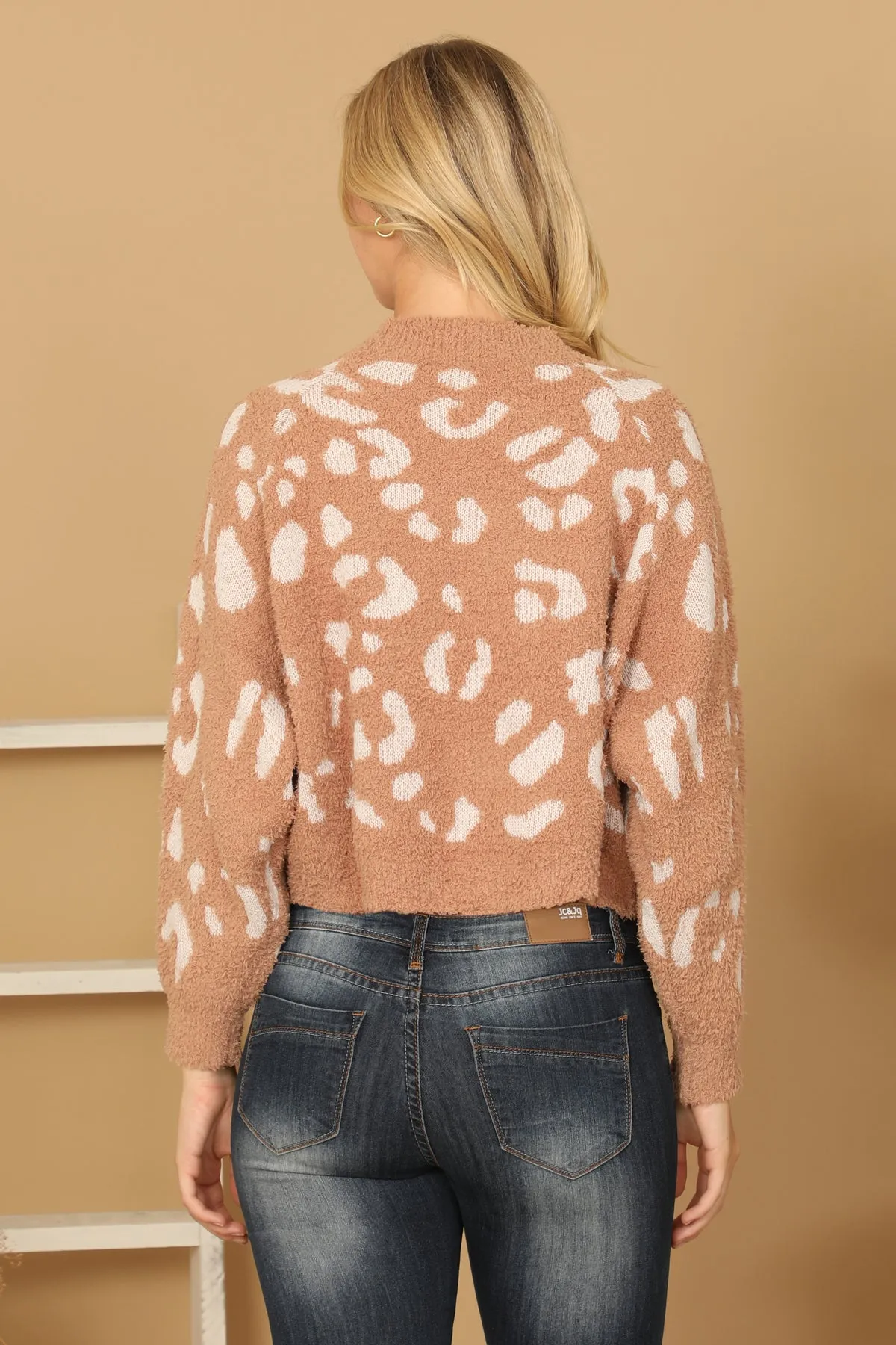 FUZZY RAGLAN LEOPARD PRINT CROP SWEATER 2-2-2