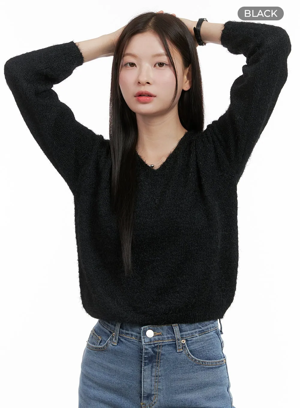 Fuzzy V-Neck Knit Sweater OG419