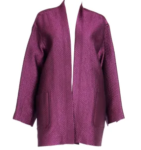 F/W 1990 Isaac Mizrahi Purple Quilted Silk Blend Open Front Jacket