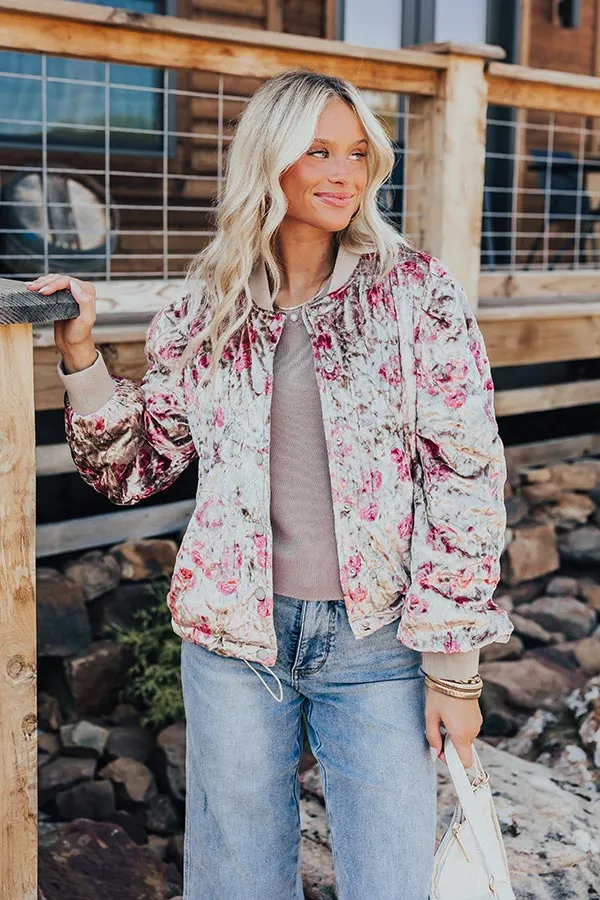 Garden Bliss Velvet Bomber Jacket