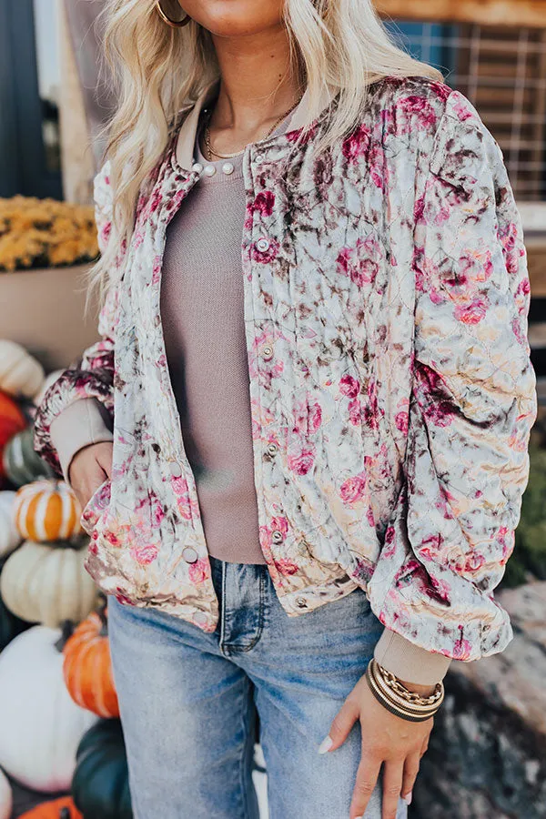 Garden Bliss Velvet Bomber Jacket