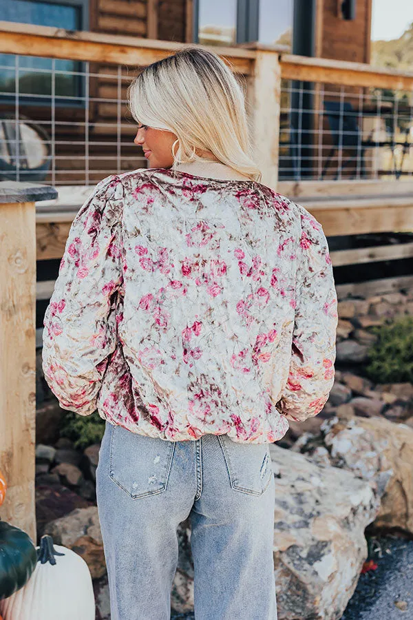 Garden Bliss Velvet Bomber Jacket