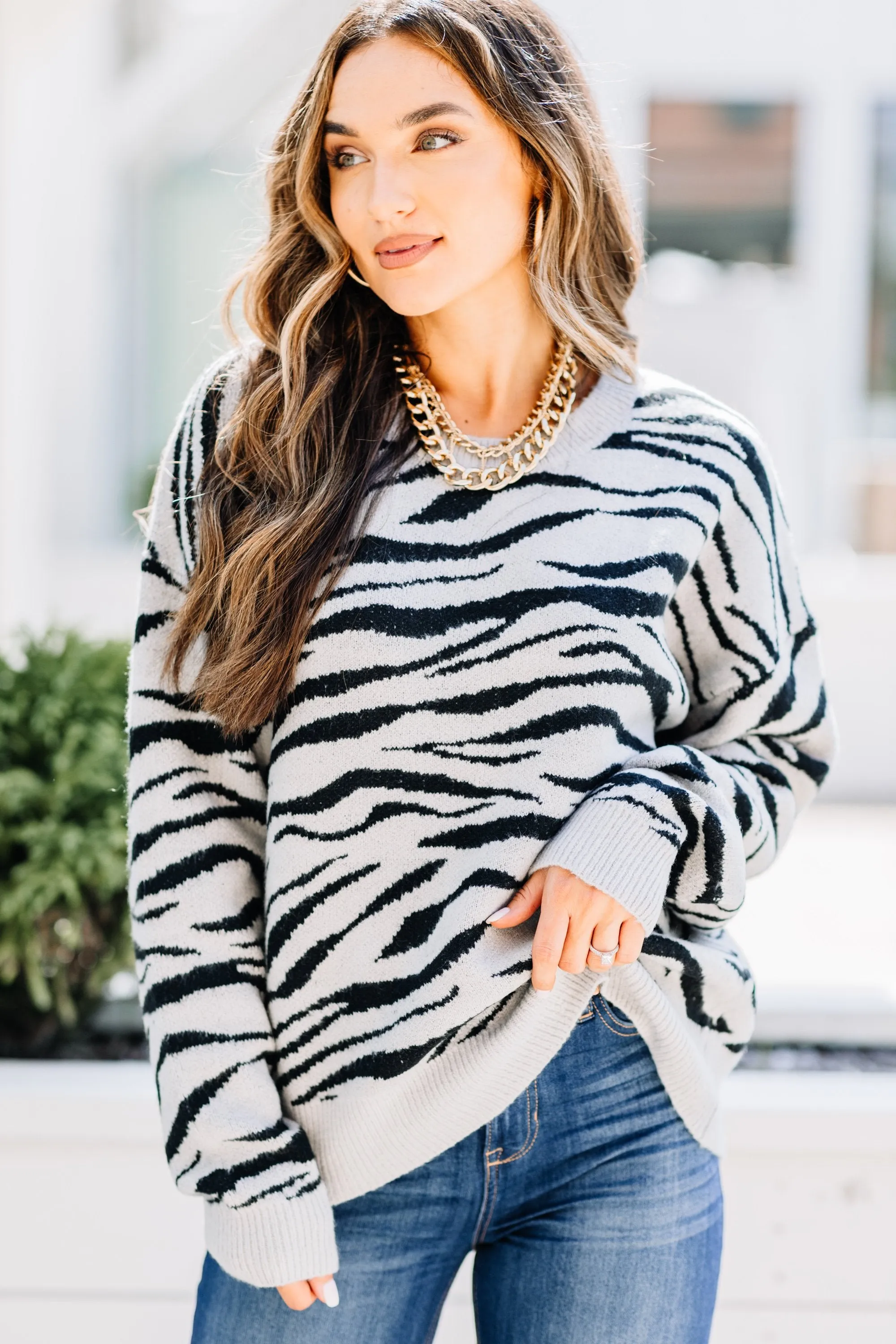 Get It Started Gray Zebra Sweater