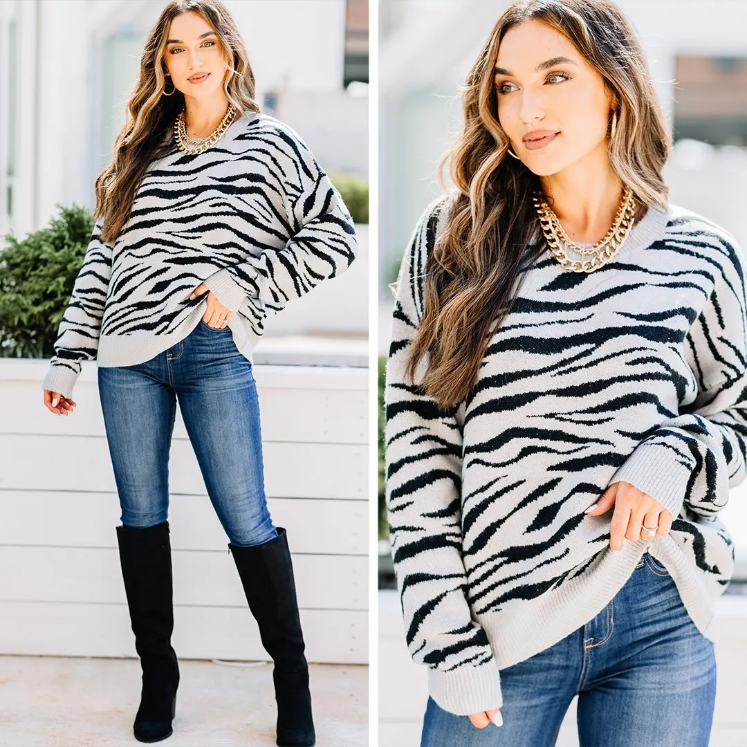 Get It Started Gray Zebra Sweater