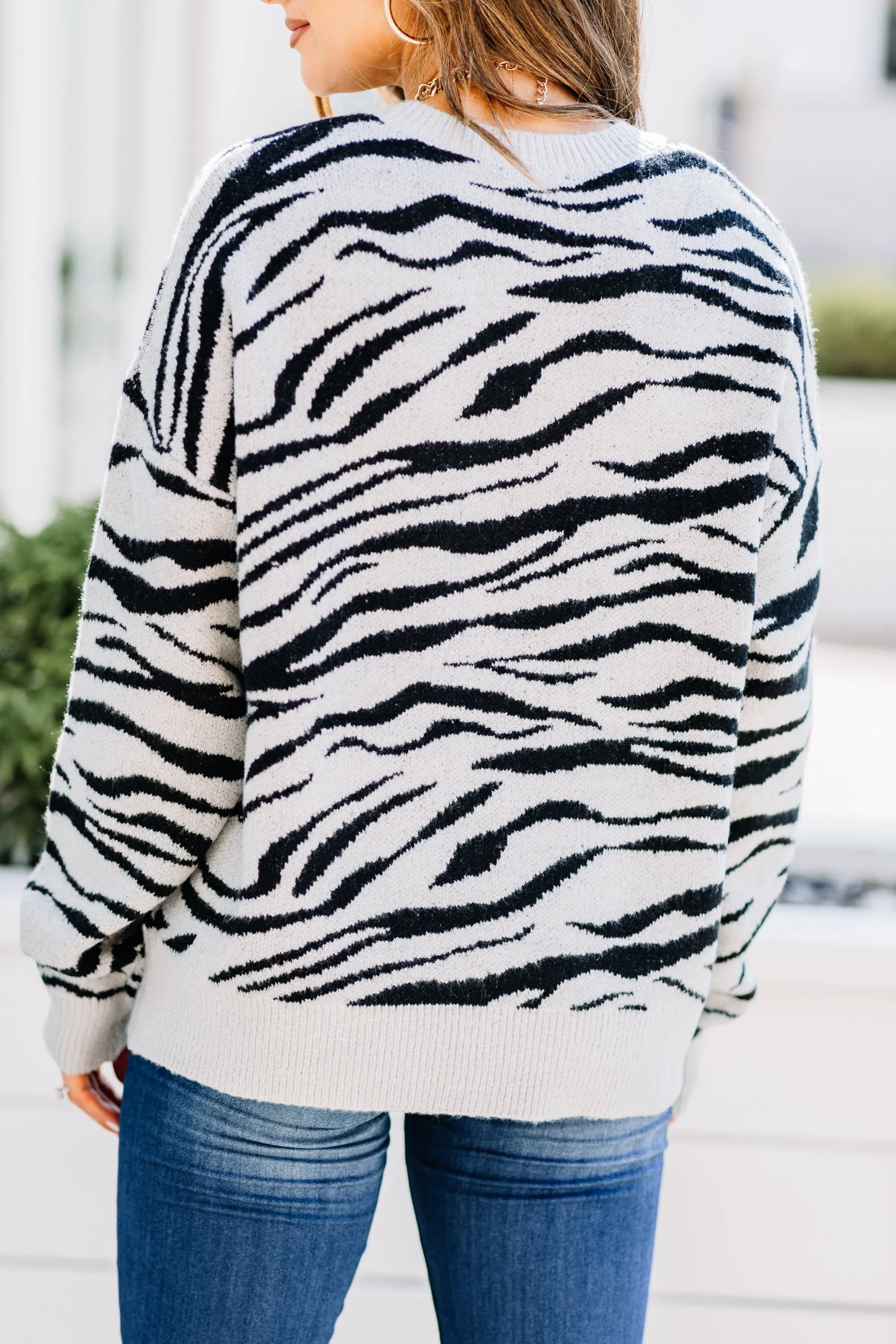 Get It Started Gray Zebra Sweater