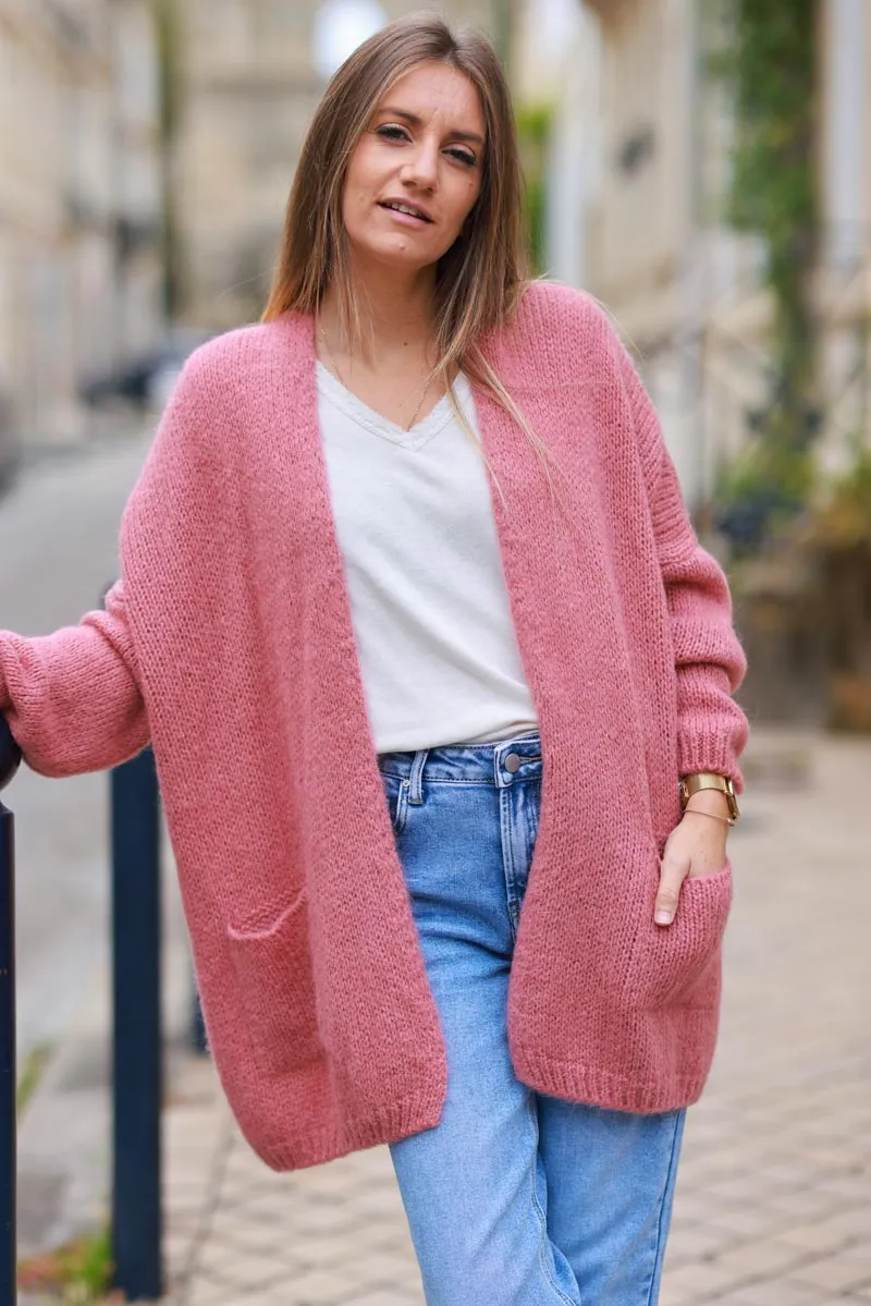 Gilet bois de rose col enveloppant poches