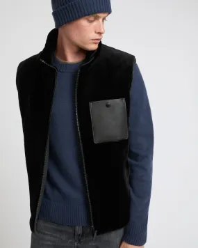 Gilet fleece en vison rasé réversible tissu laine-soie Loro Piana