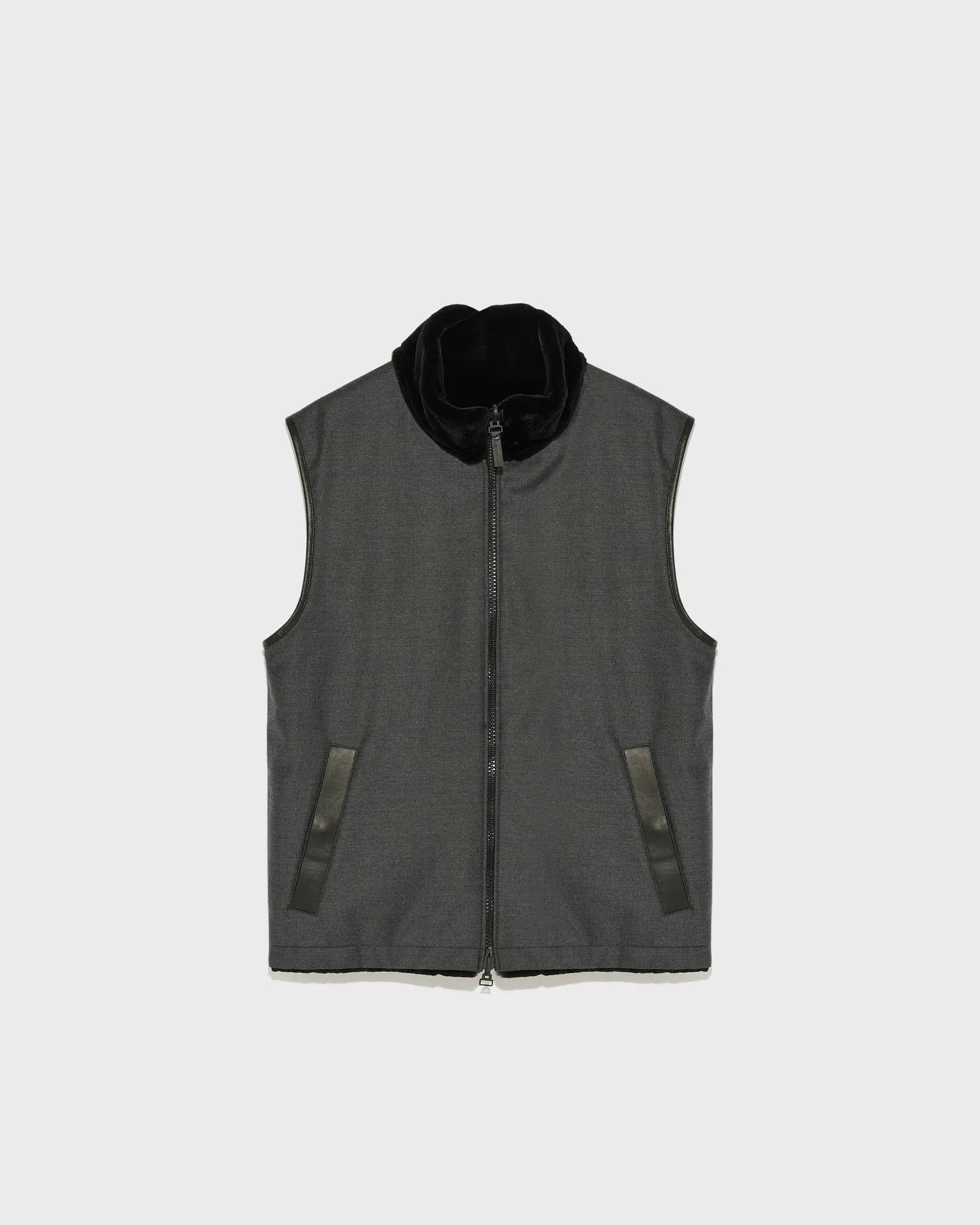 Gilet fleece en vison rasé réversible tissu laine-soie Loro Piana