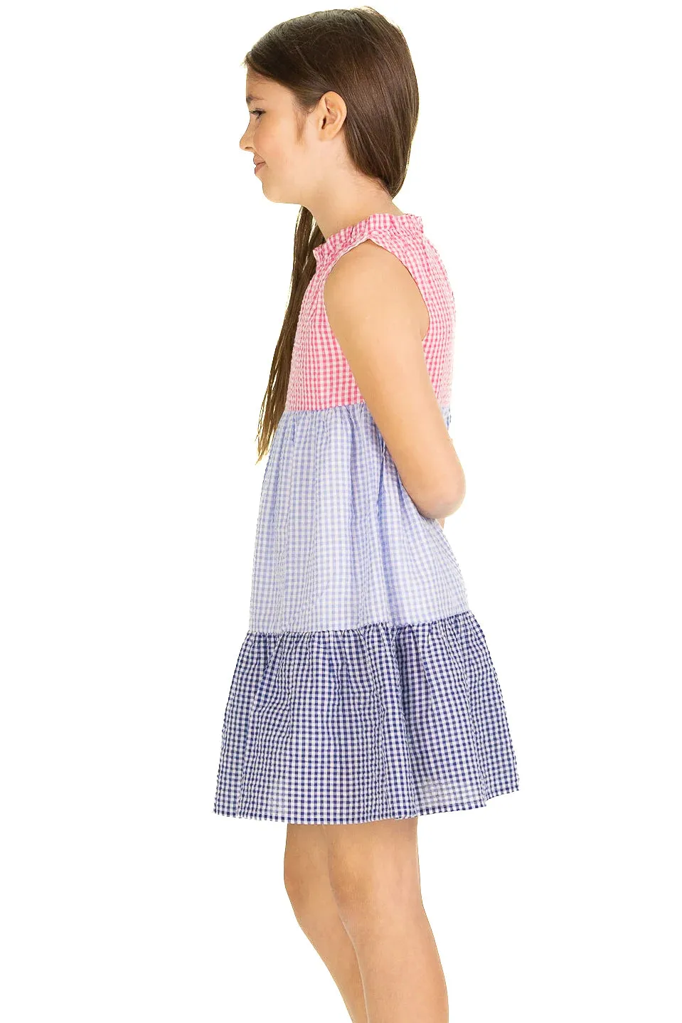 Girls Colorblock Gingham Dress