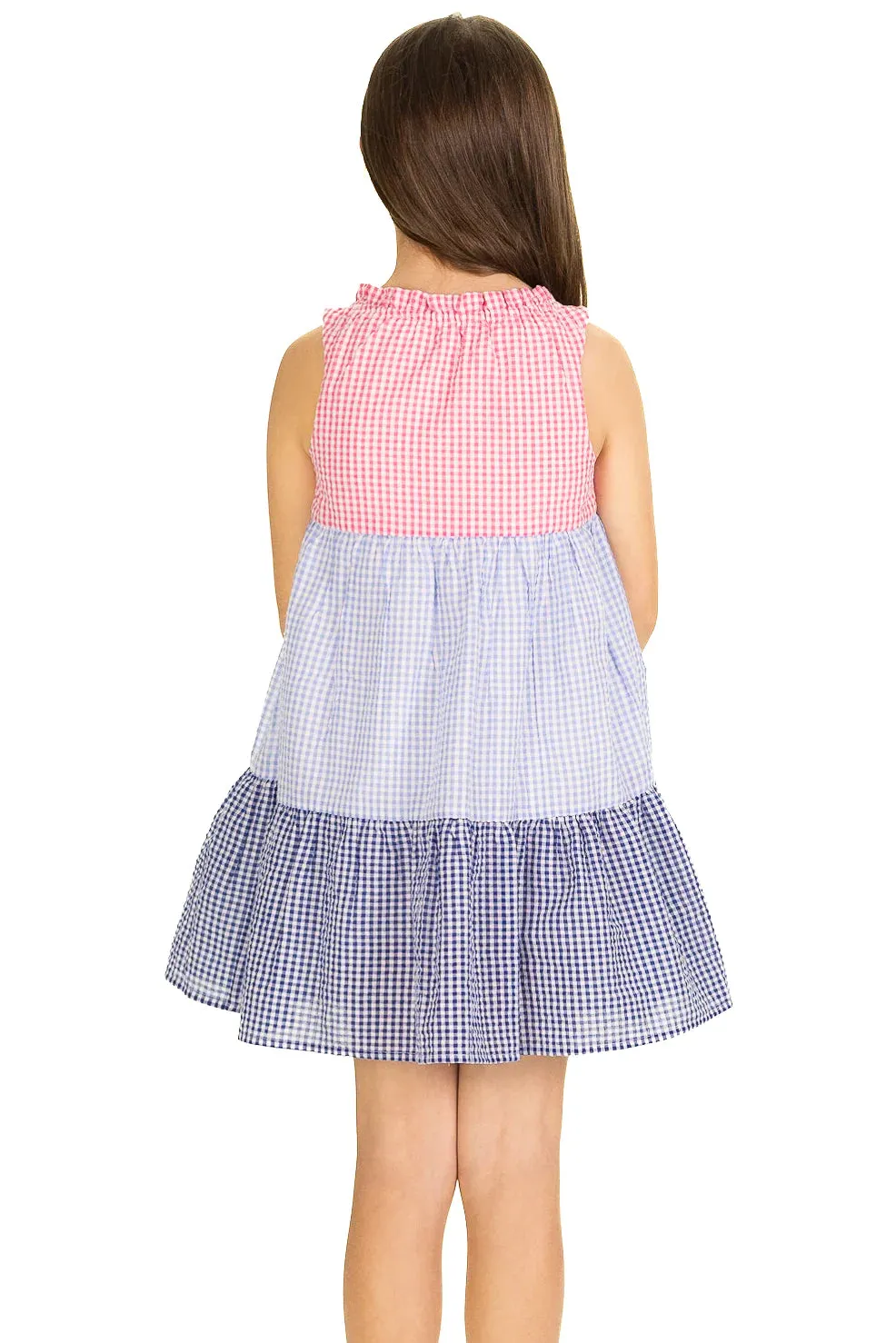 Girls Colorblock Gingham Dress