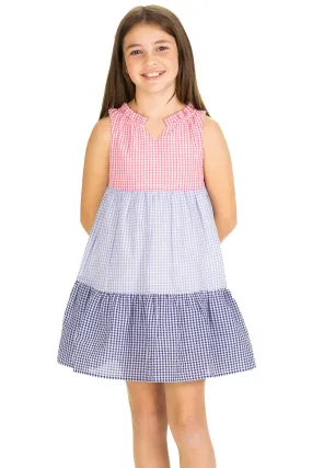 Girls Colorblock Gingham Dress