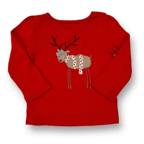 Girls Gymboree Size 12-18 Months Red Embroidered Reindeer Long Sleeve Shirt