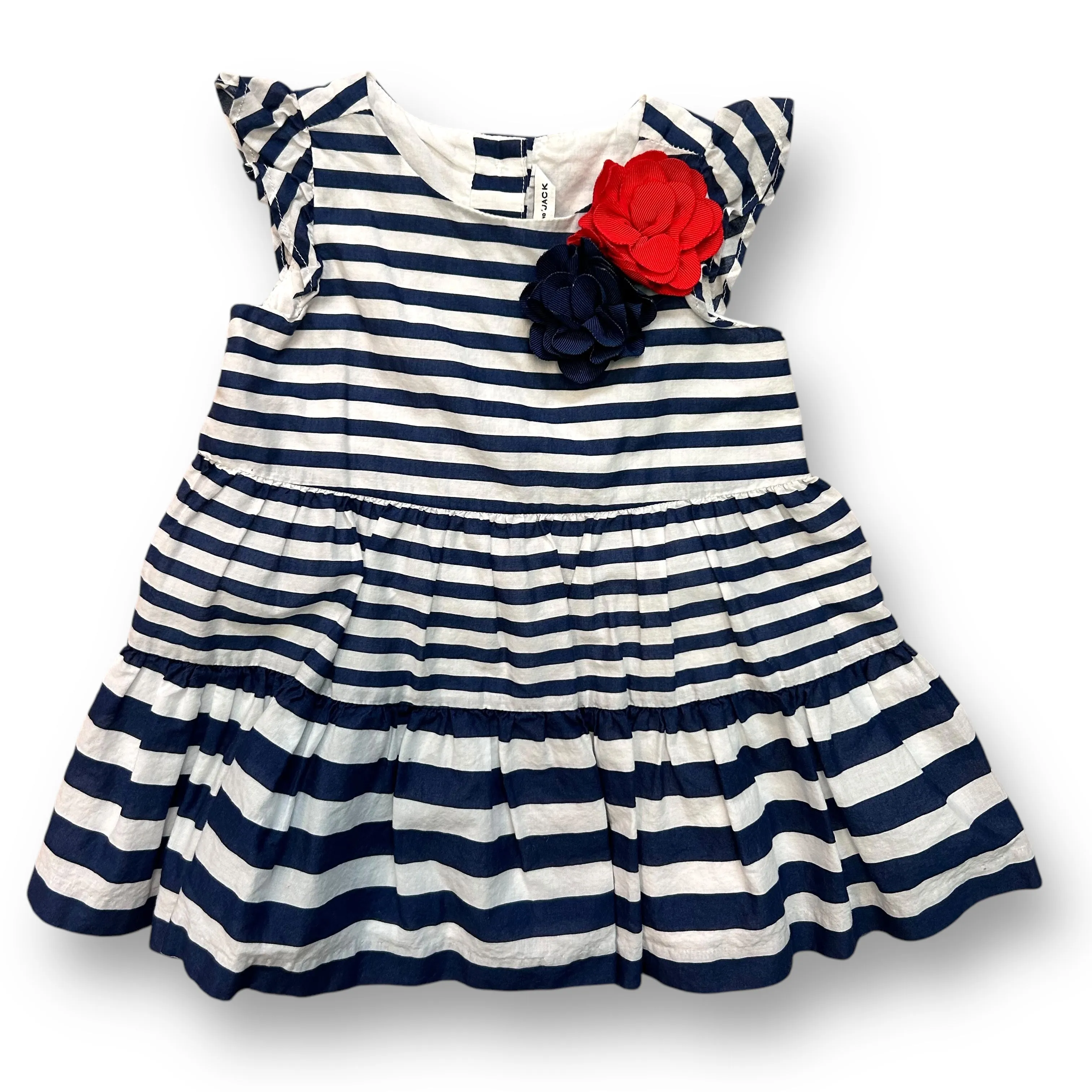 Girls Janie and Jack Size 6-12 Months Red White Blue Striped Babydoll Dress