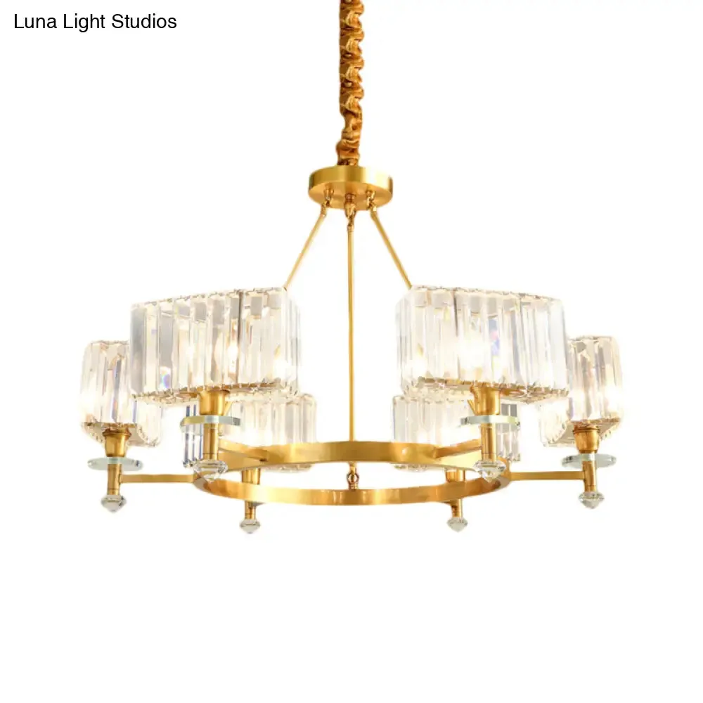 Gold Cuboid Crystal Pendant Chandelier: 3/6 Bulbs Suspension Lighting - Contemporary Design