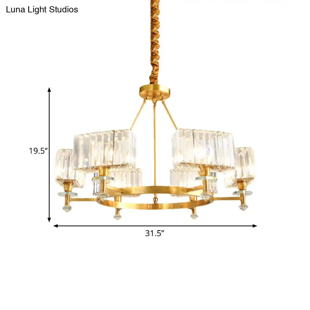 Gold Cuboid Crystal Pendant Chandelier: 3/6 Bulbs Suspension Lighting - Contemporary Design