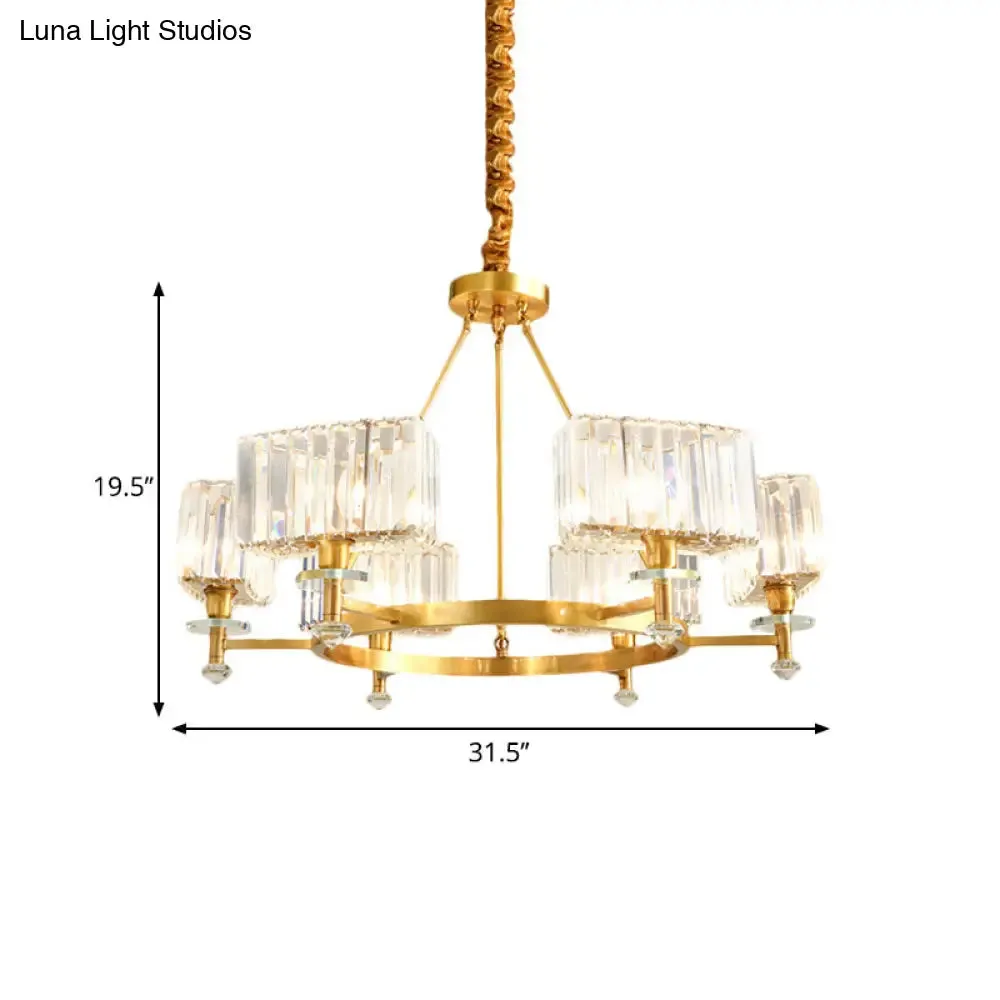 Gold Cuboid Crystal Pendant Chandelier: 3/6 Bulbs Suspension Lighting - Contemporary Design