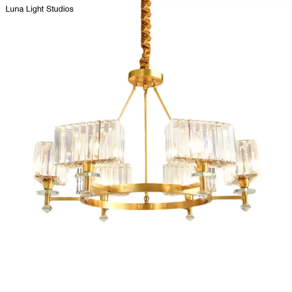 Gold Cuboid Crystal Pendant Chandelier: 3/6 Bulbs Suspension Lighting - Contemporary Design