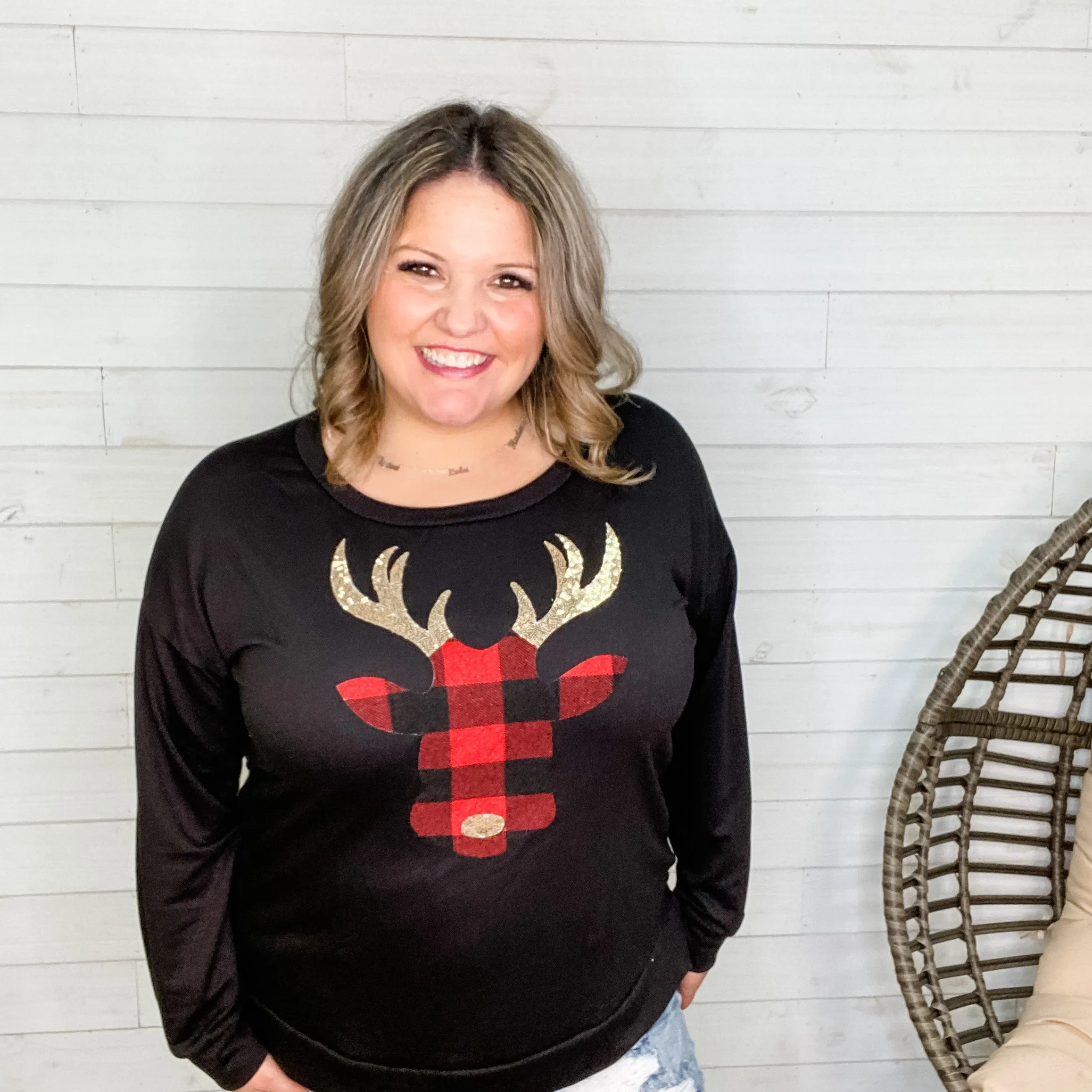 Gold Sequined Reindeer Long Sleeve Weekender