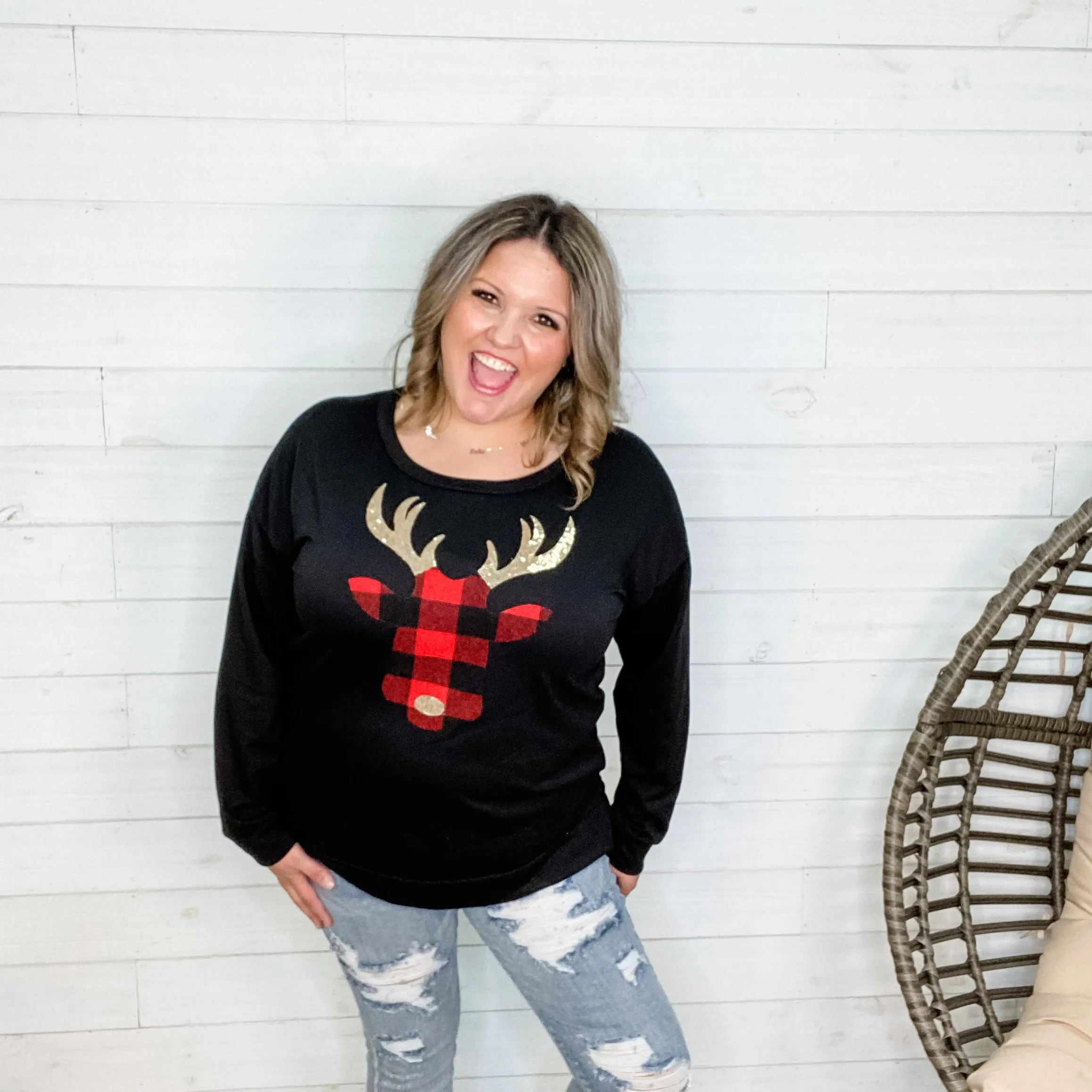 Gold Sequined Reindeer Long Sleeve Weekender