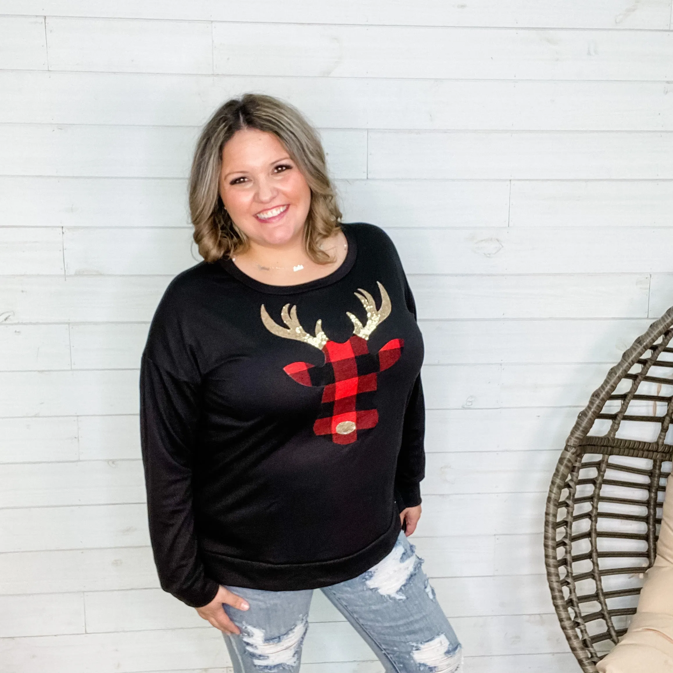 Gold Sequined Reindeer Long Sleeve Weekender