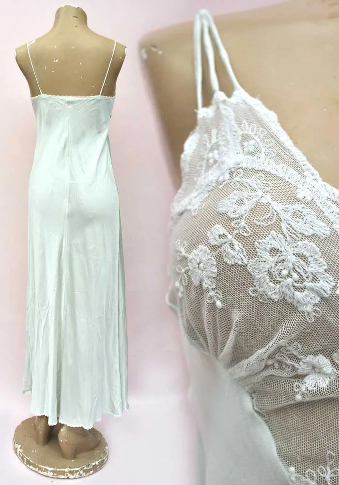 Gorgeous Vintage Mint Green Silk & Lace Nightgown • Full Slip • Charlotte Hilton