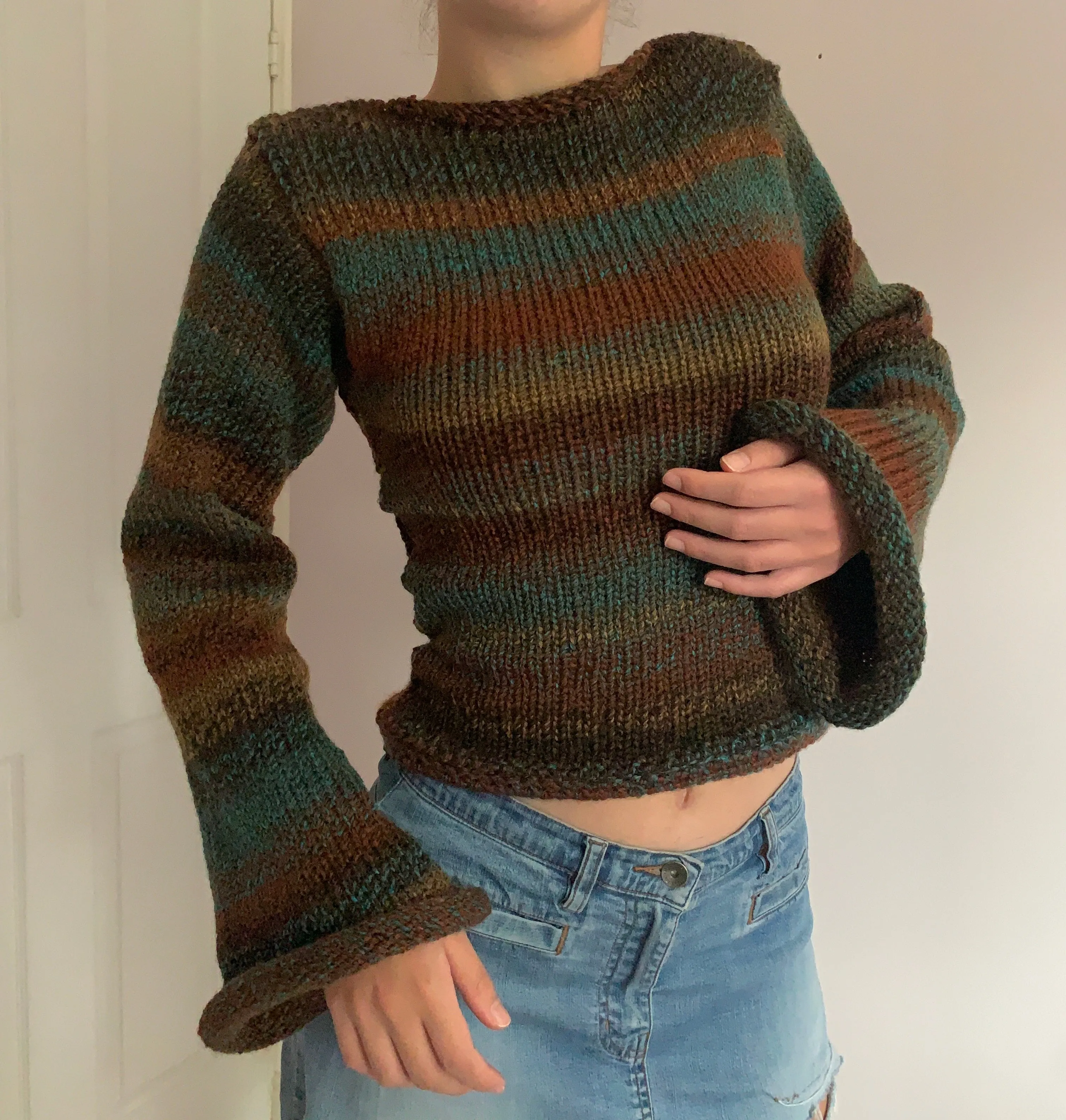 Handmade brown and blue ombré knitted jumper