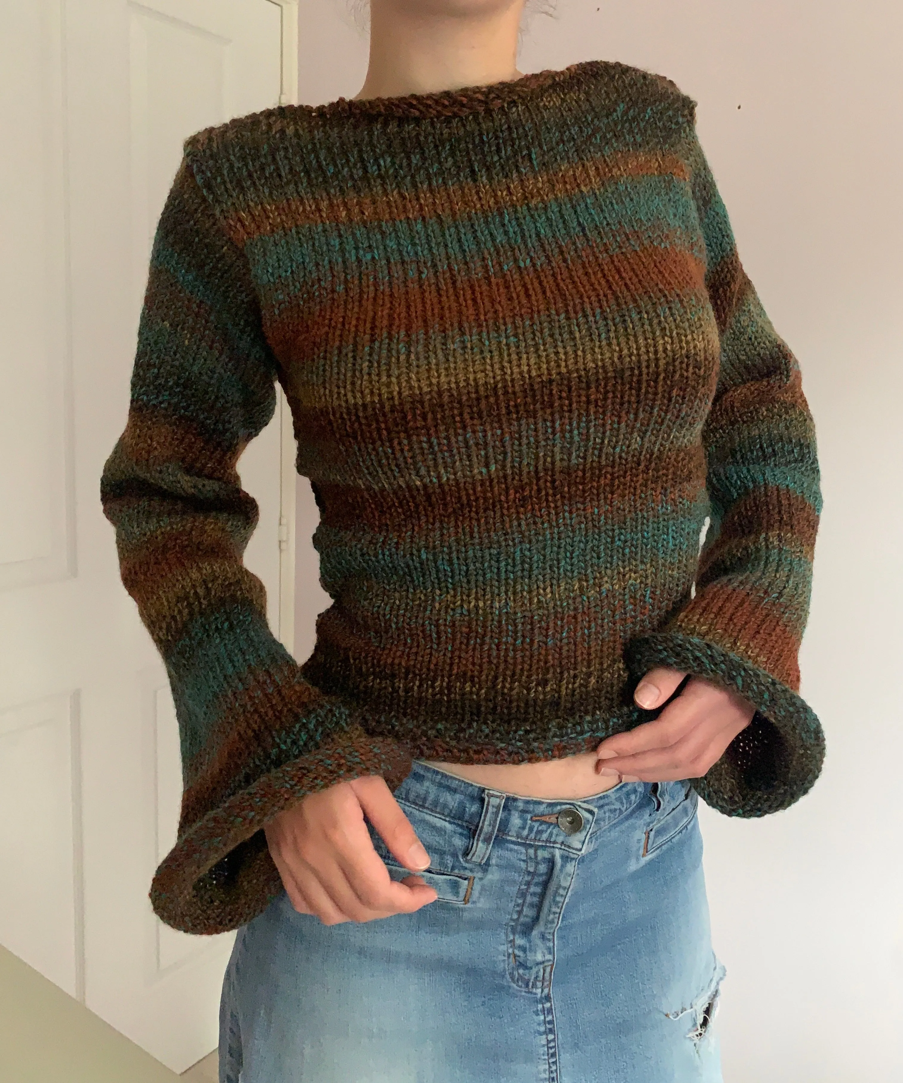 Handmade brown and blue ombré knitted jumper